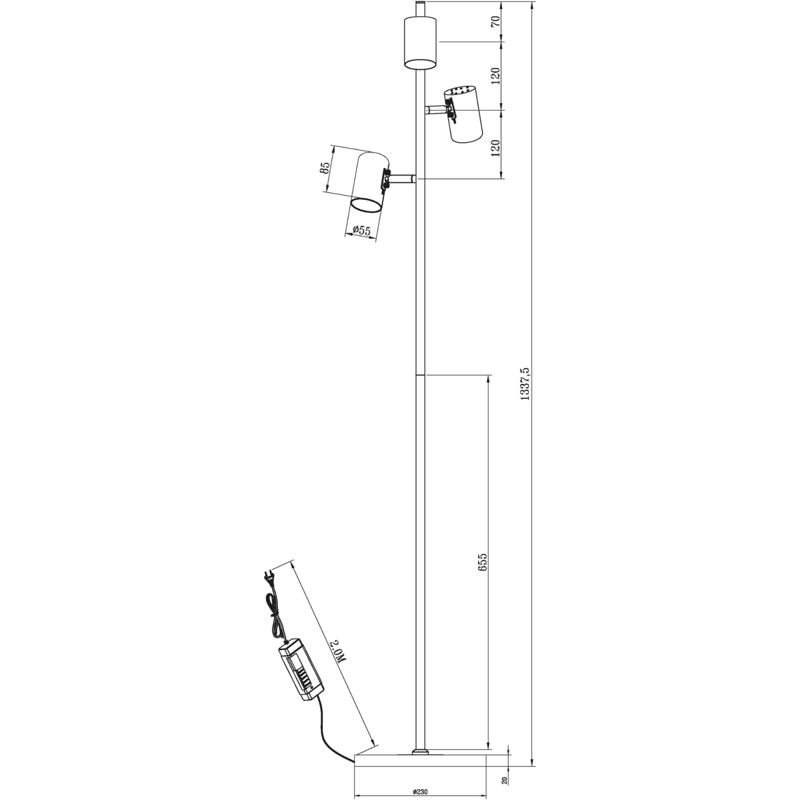 Aneta Lighting BALDER golvlampa 3:a, vit/krom - Azalea Home
