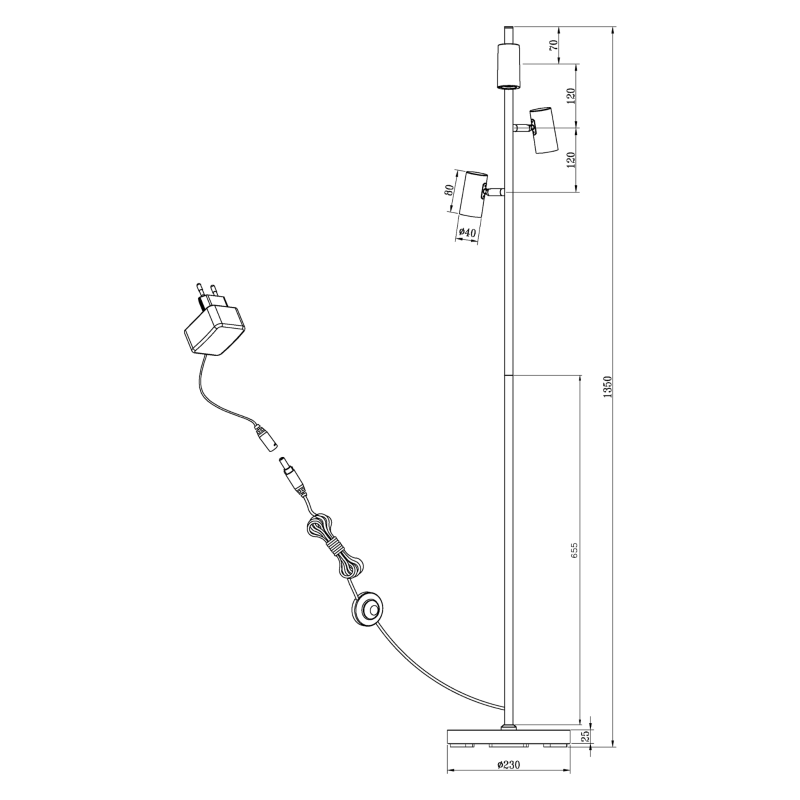 Aneta Lighting GUSTO golvlampa 3 - arm, svart/mässing - Azalea Home