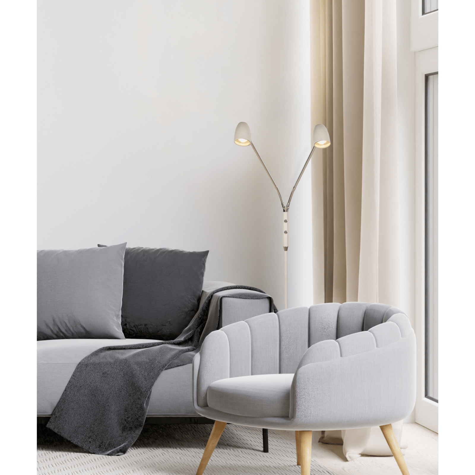 Aneta Lighting SANDNES golvlampa dubbel, vit - Azalea Home