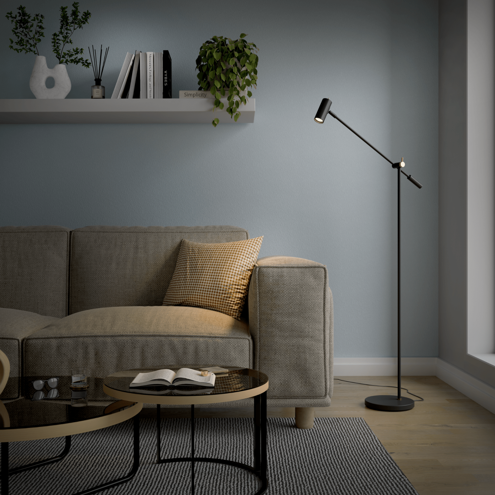 Belid Golvlampa Cato, mattsvart/mässing - Azalea Home