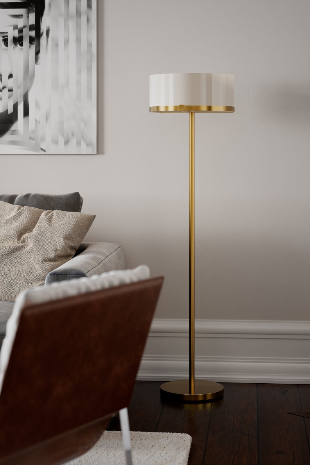 By Rydéns Marcel golvlampa H150 cm mässing/vit - Azalea Home