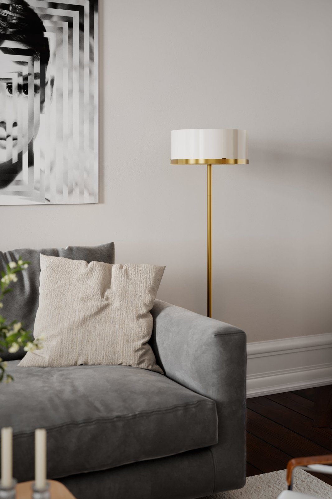 By Rydéns Marcel golvlampa H150 cm mässing/vit - Azalea Home