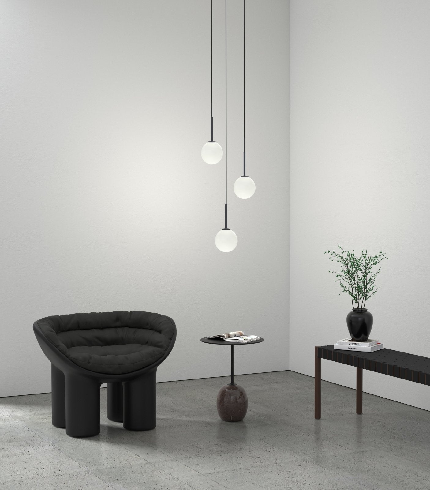 Herstal Pendel Ballon mattsvart/opal glas - Azalea Home