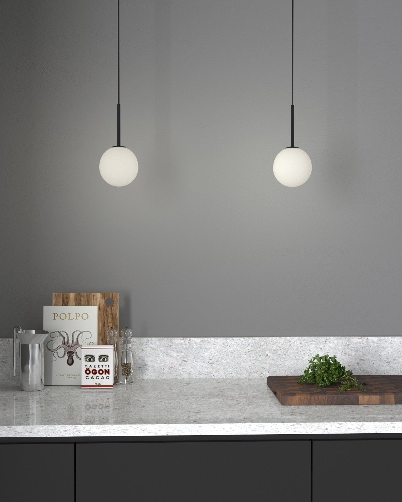 Herstal Pendel Ballon mattsvart/opal glas - Azalea Home