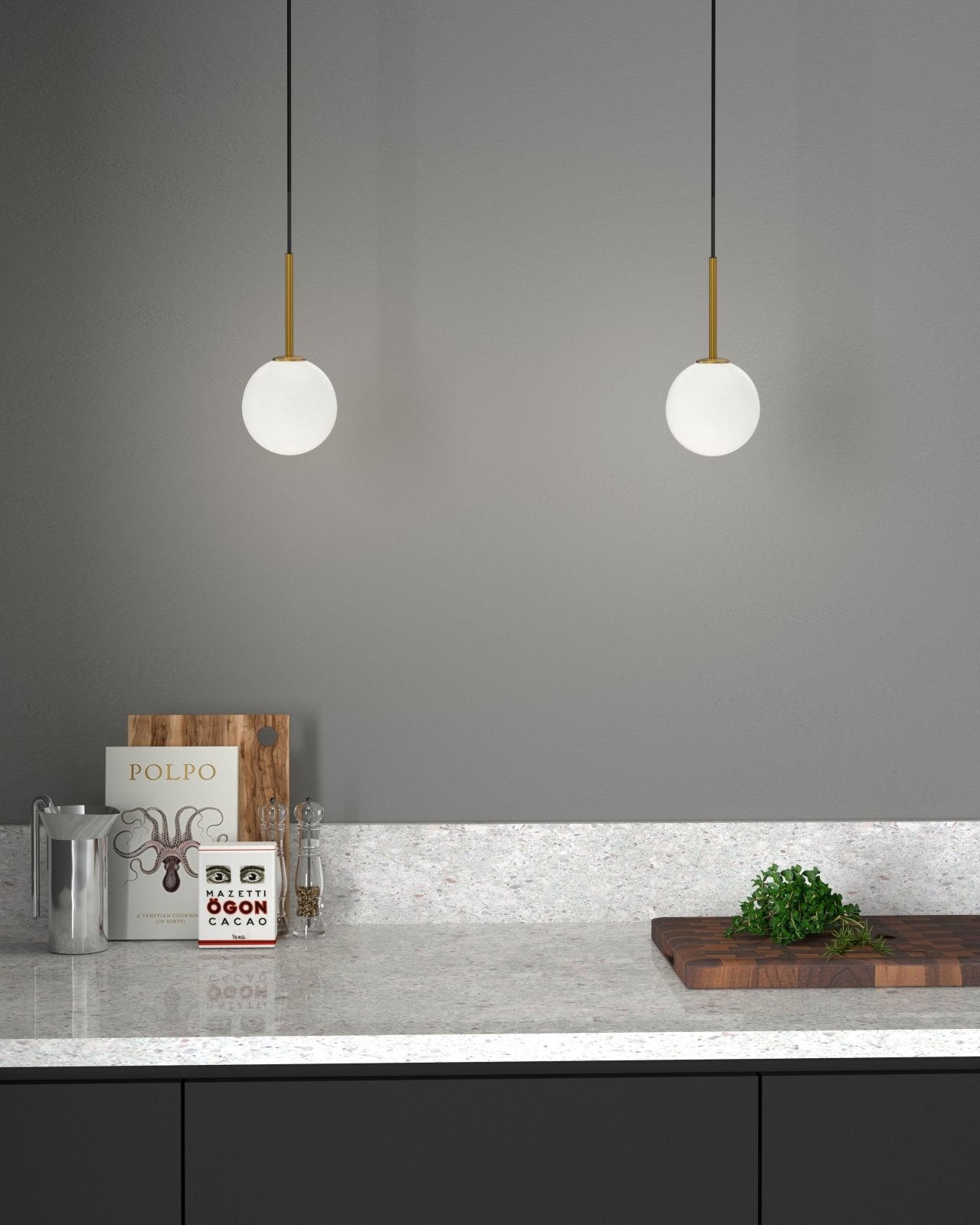 Herstal Pendel Ballon satin brass/opal glas - Azalea Home