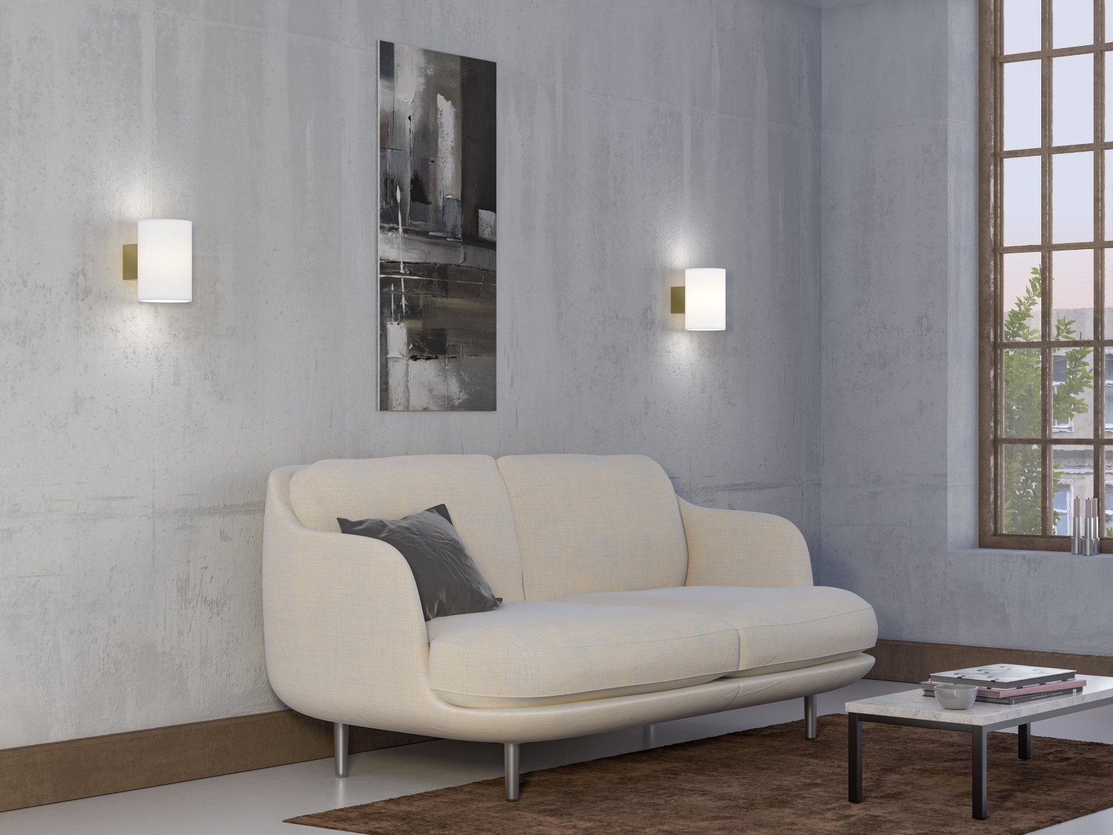 Herstal Vägglampa Evoke L satin brass/opal glas - Azalea Home
