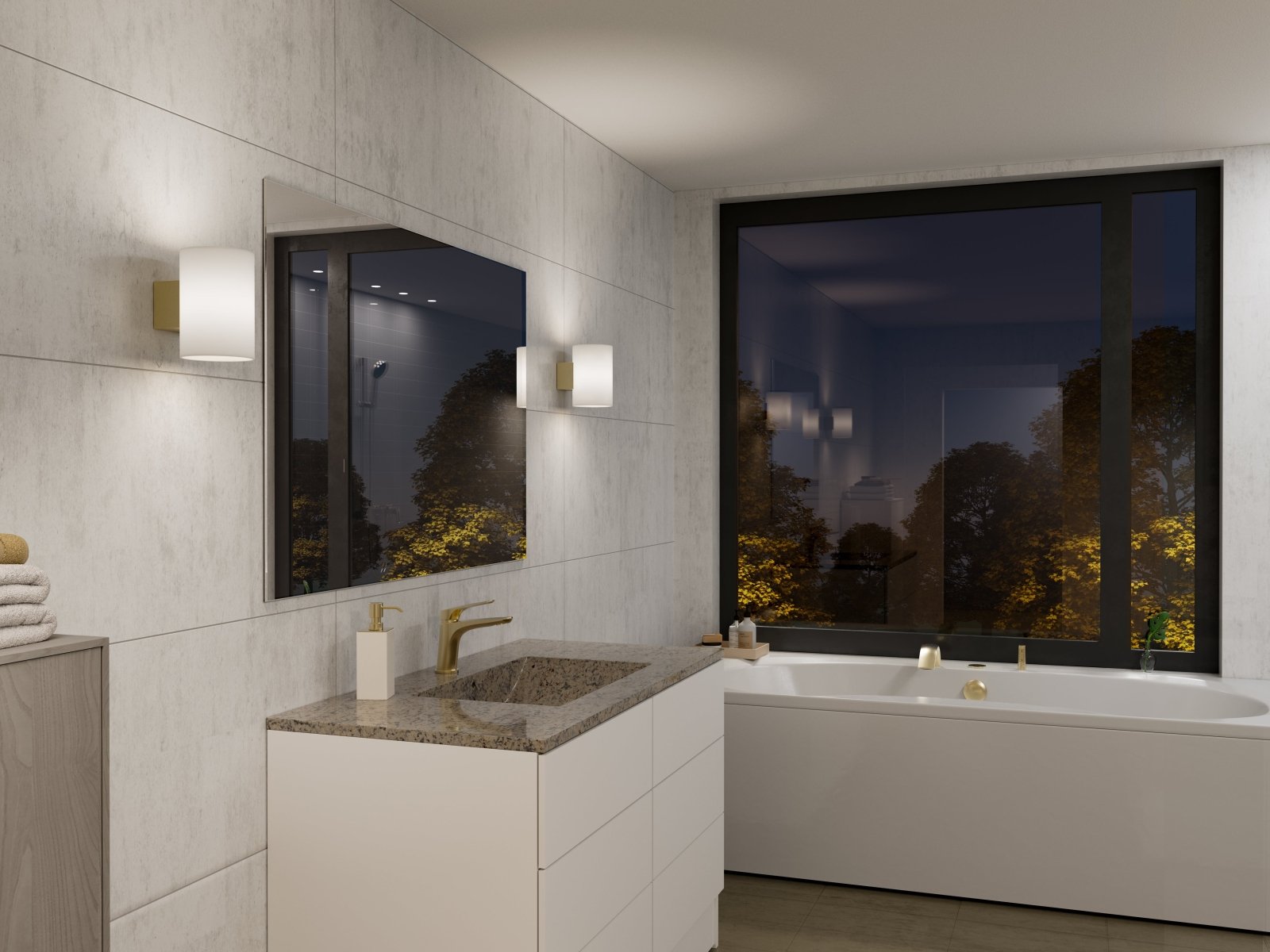 Herstal Vägglampa Evoke L satin brass/opal glas - Azalea Home