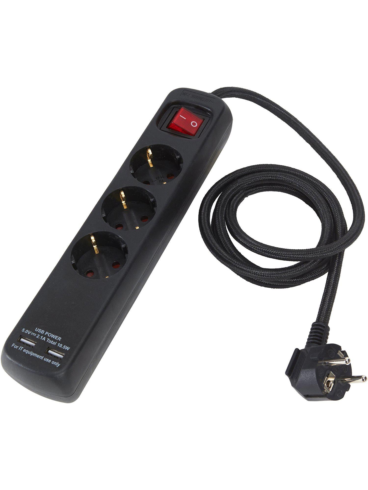 Grenuttag 3:a m USB Black/Black 1.4m