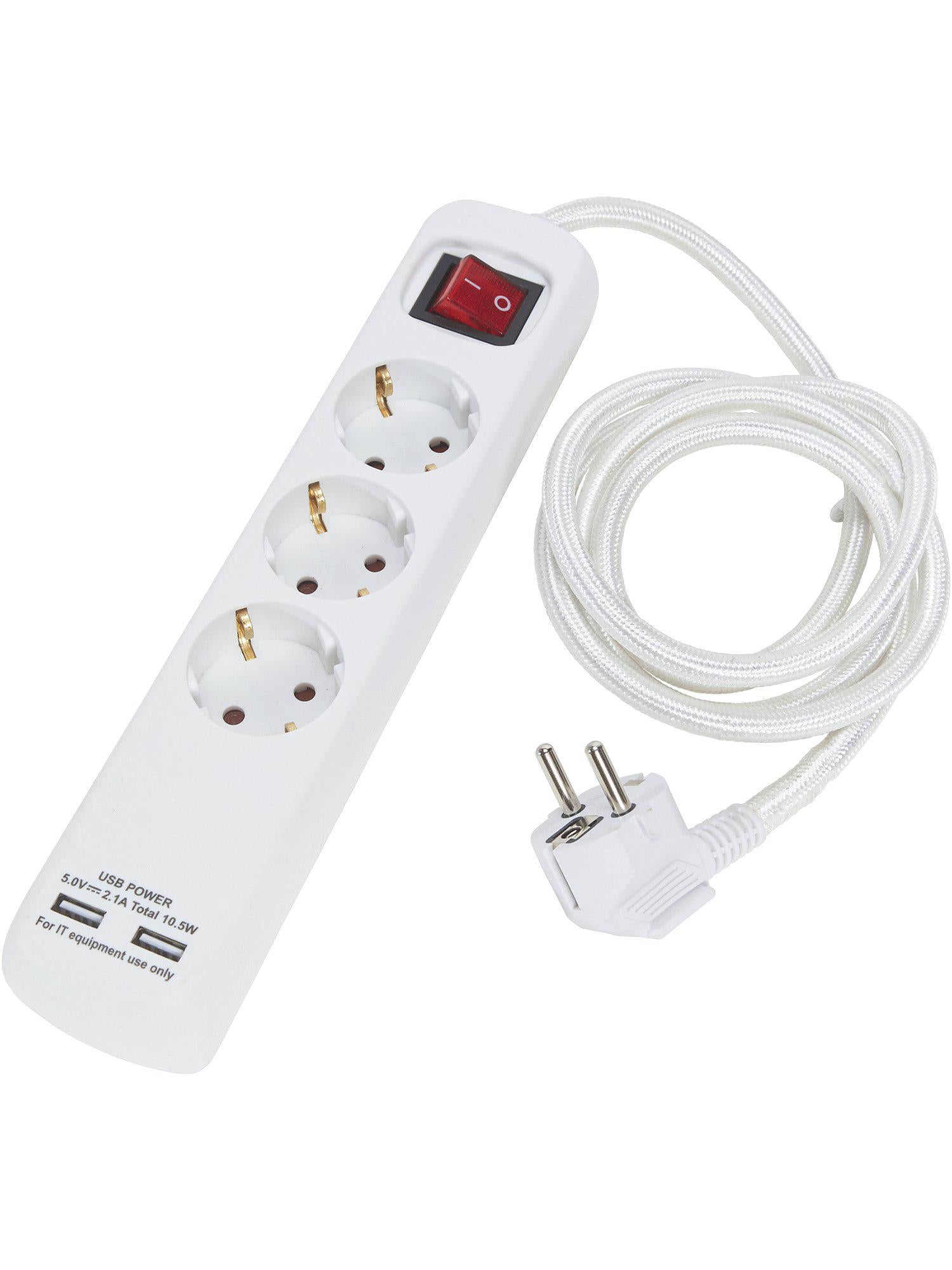 Grenuttag 3:a m USB White/white 1.4m