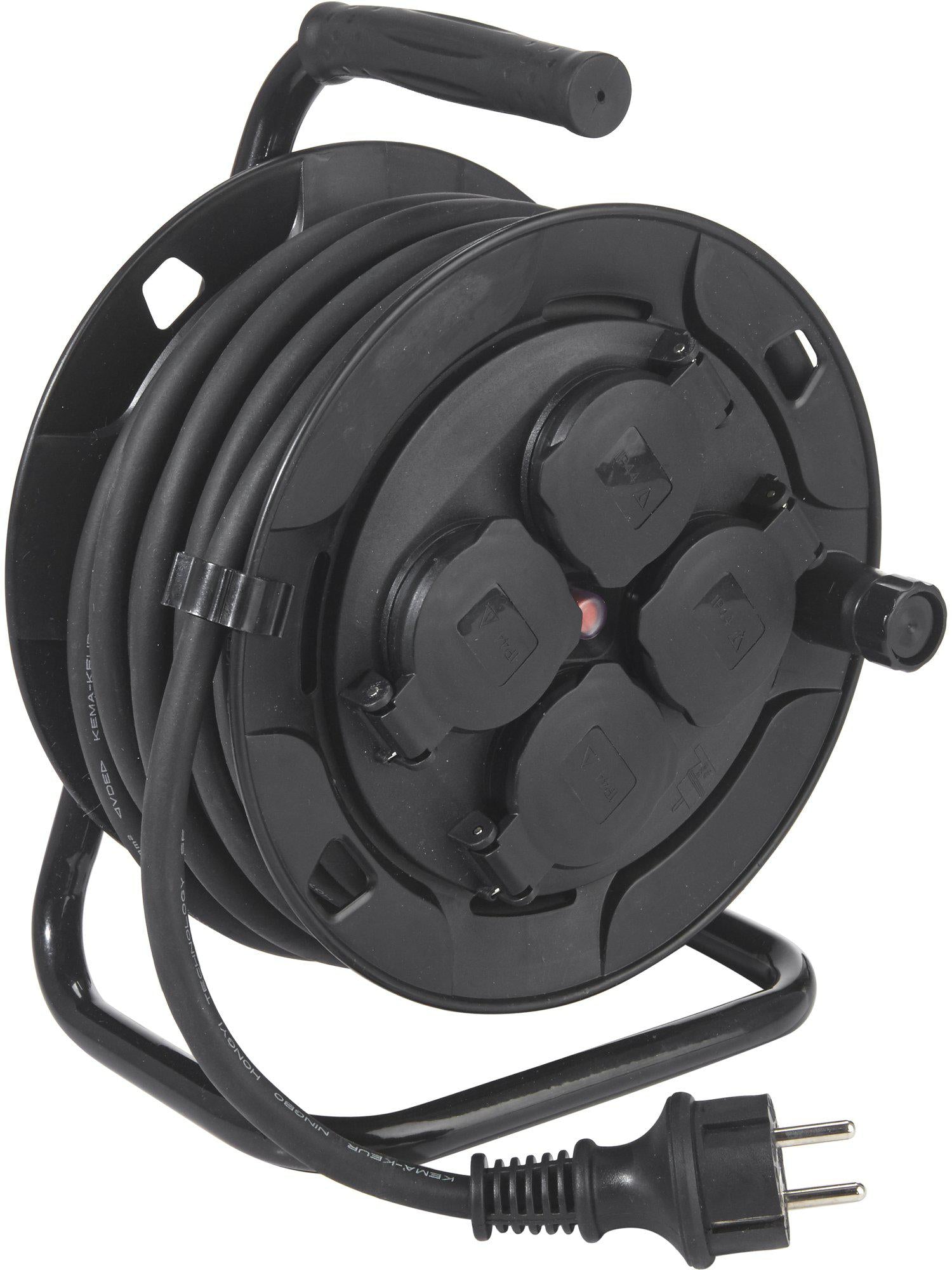 Kabelvinda 4st uttag Utomhus Svart 10m