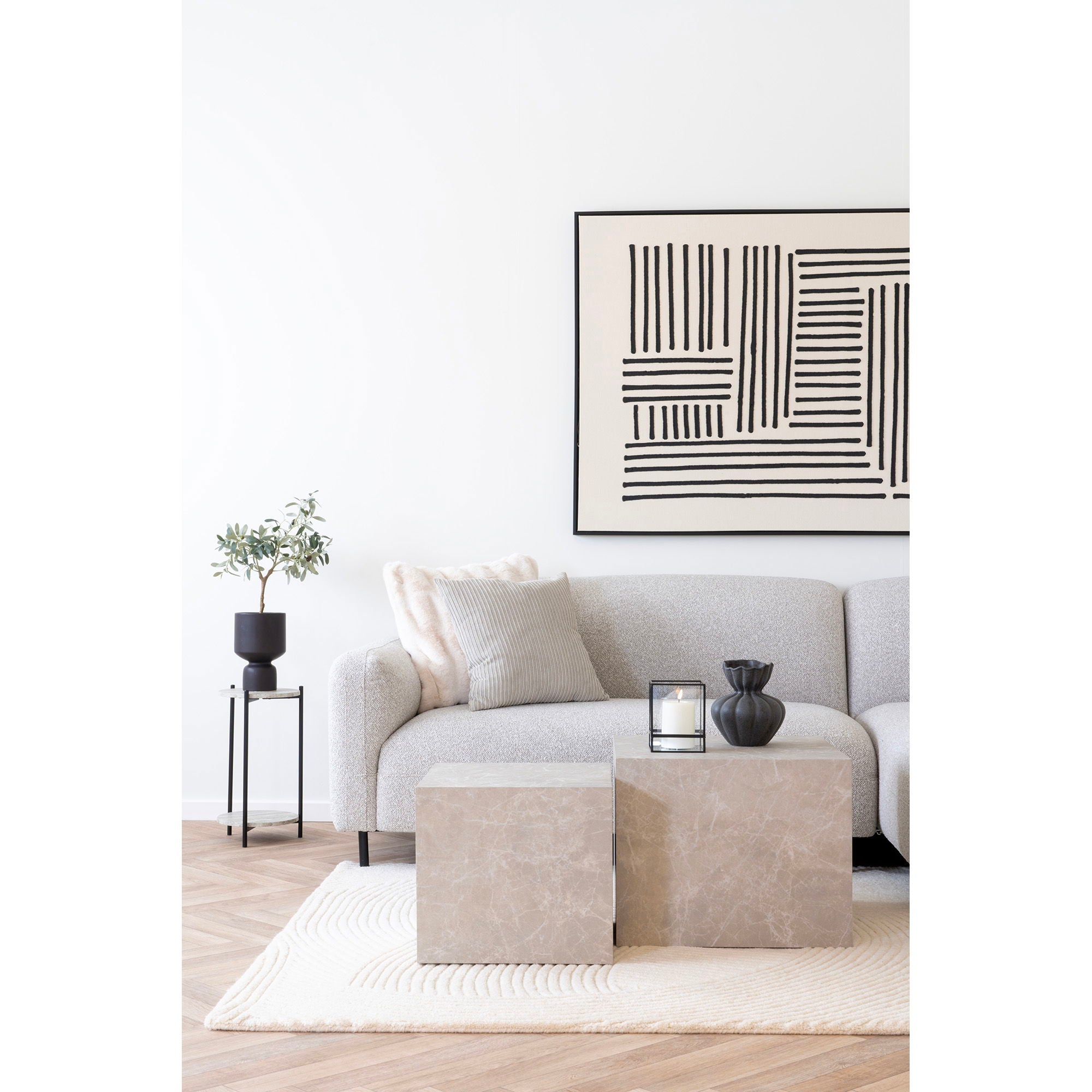 Leuven sidobord, Svart / Beige