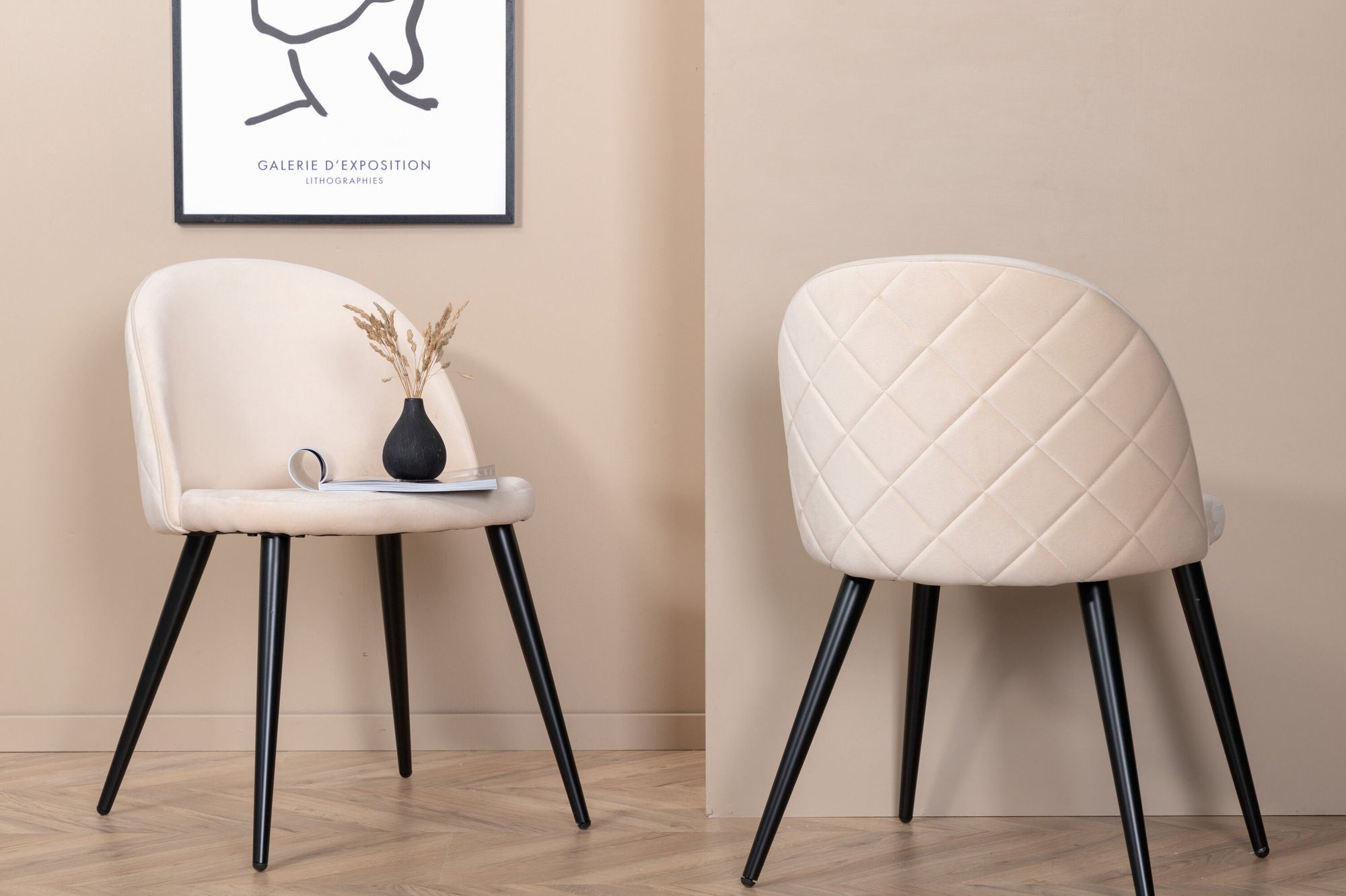 Stitches Matstol Beige Sammet, 2-Pack
