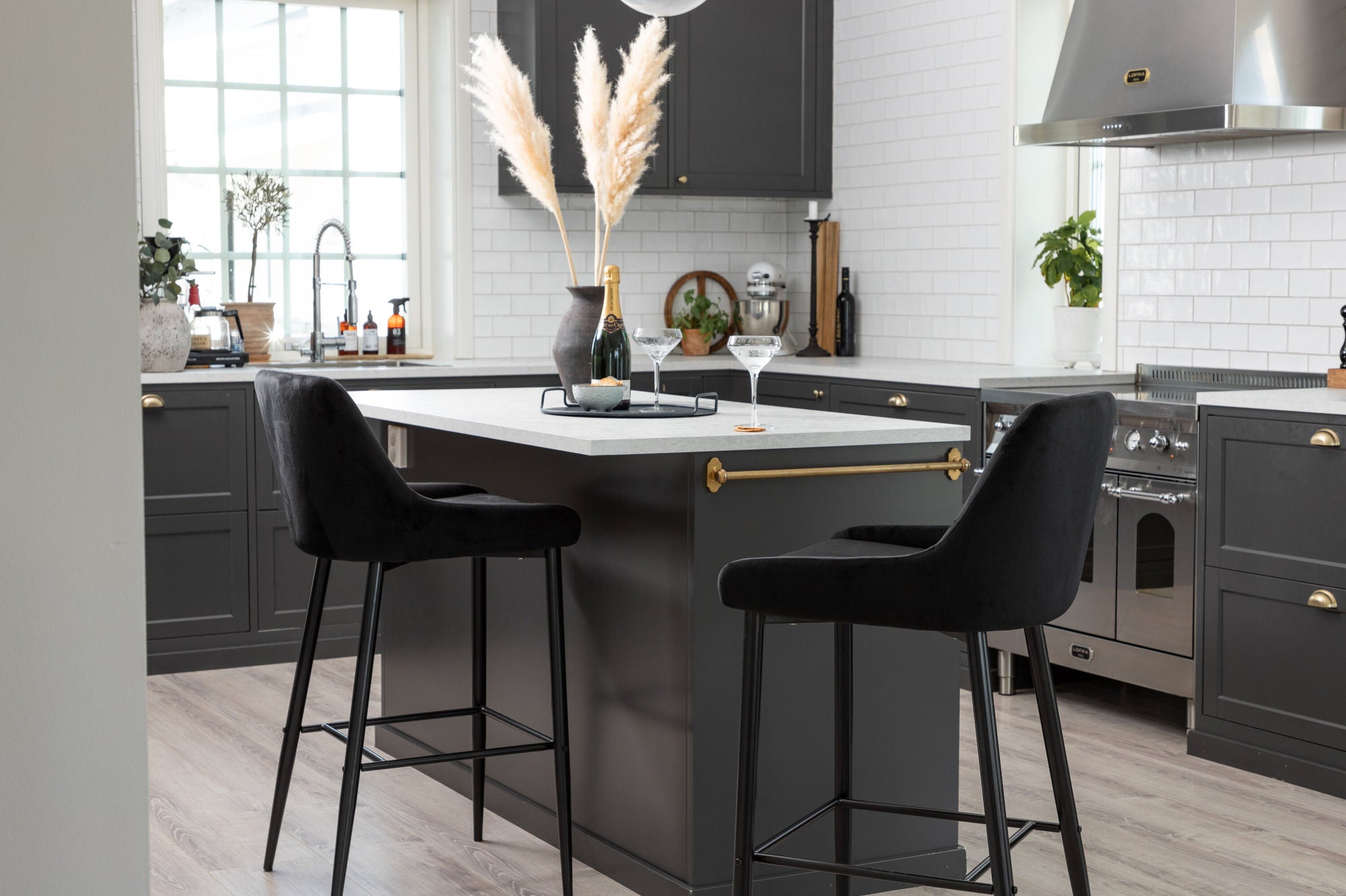 Plaza Barstol Sammet, Svart 2-Pack