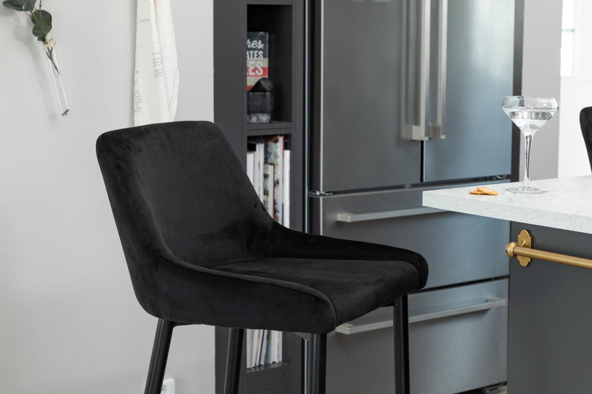 Plaza Barstol Sammet, Svart 2-Pack
