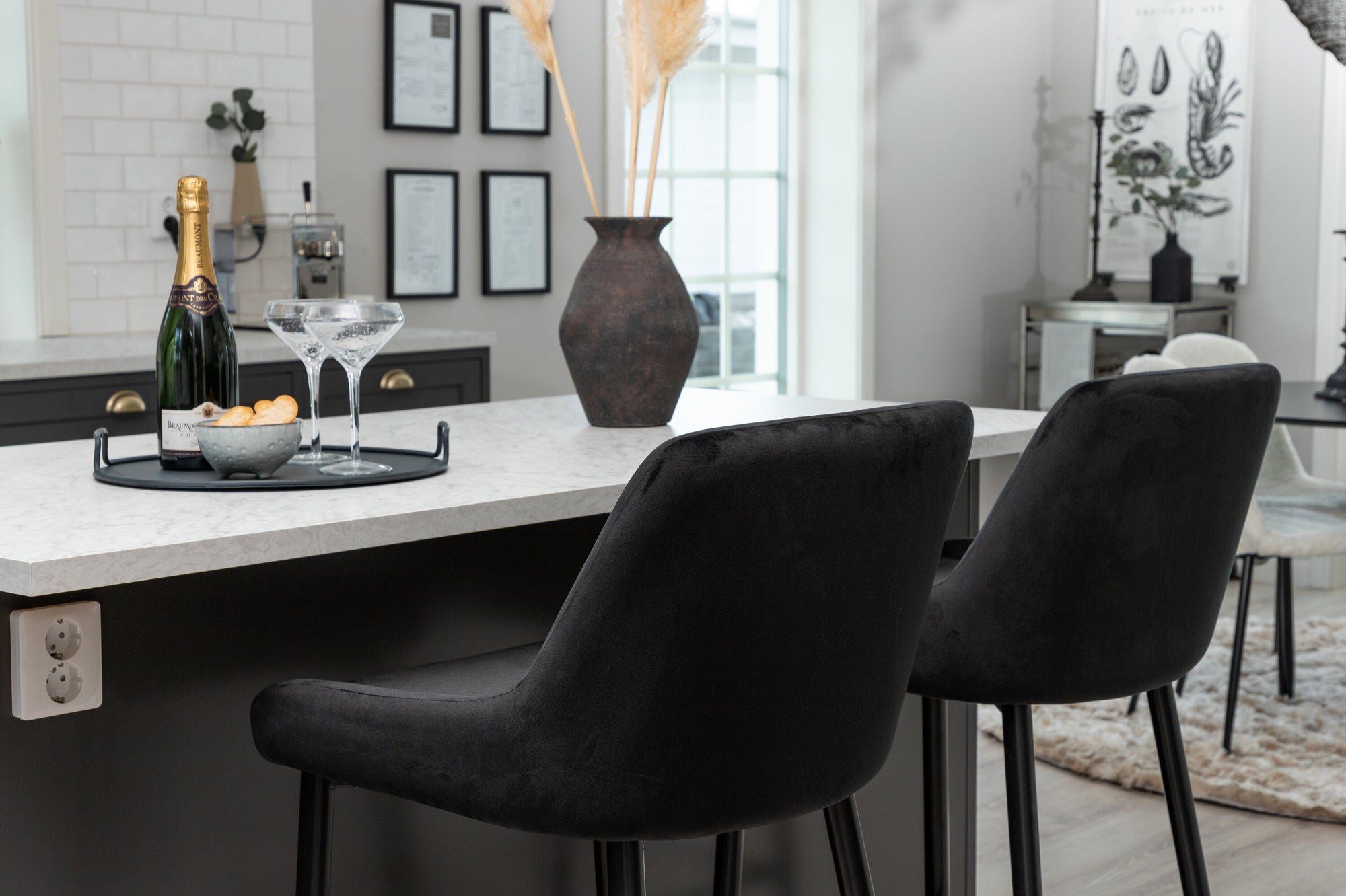 Plaza Barstol Sammet, Svart 2-Pack