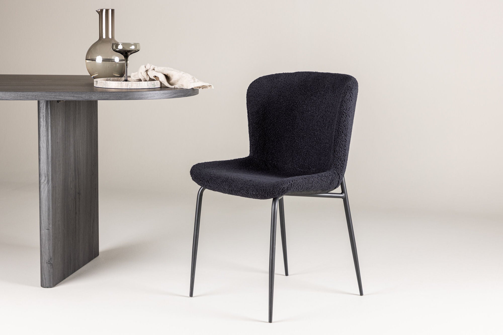 Modesto Matstol Bouclé, Svart 2-Pack