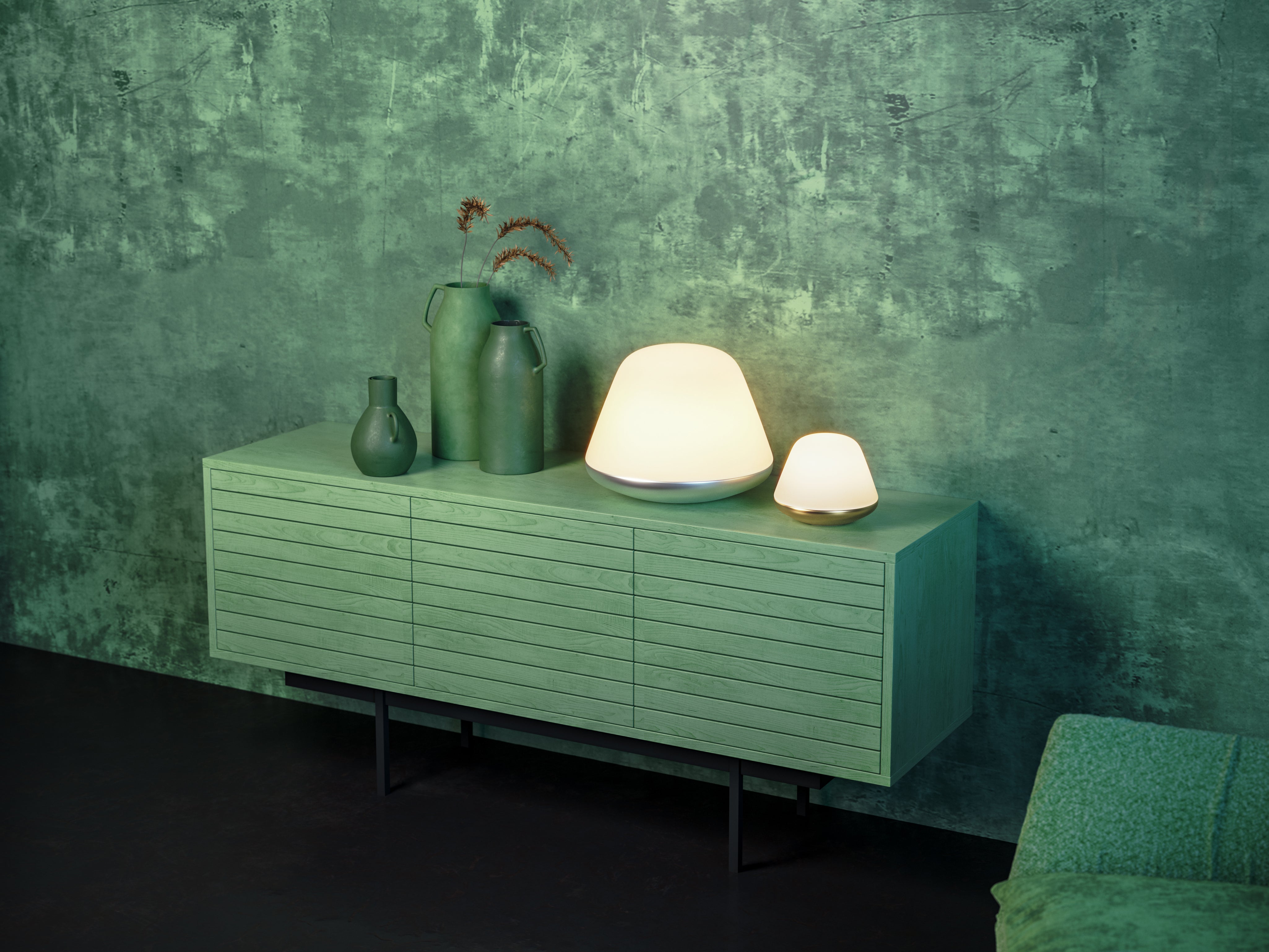 Bordslampa Bloom Ø20 satin silver/opal glas