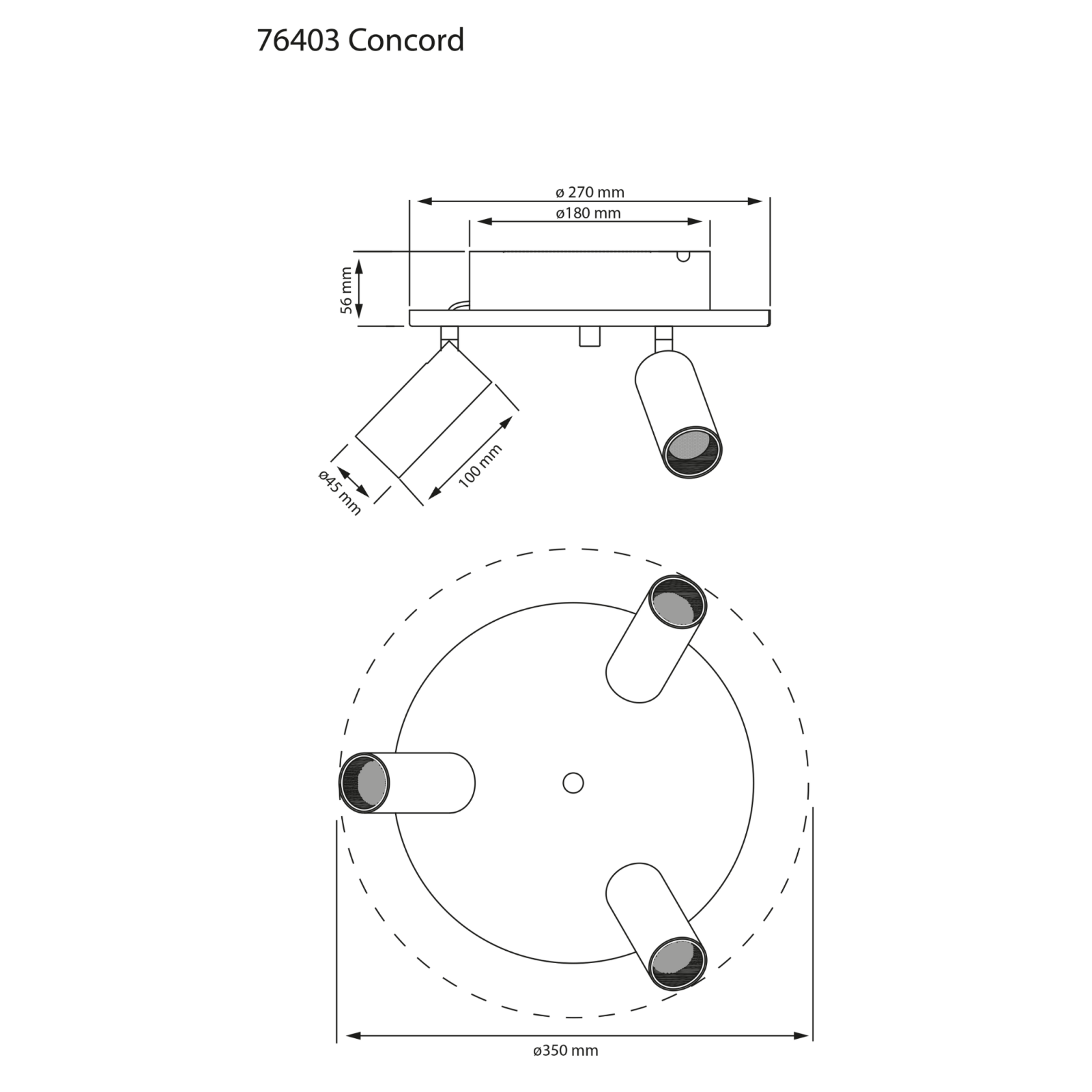 Aneta Lighting CONCORD takspot 3:a rund, svart - Azalea Home