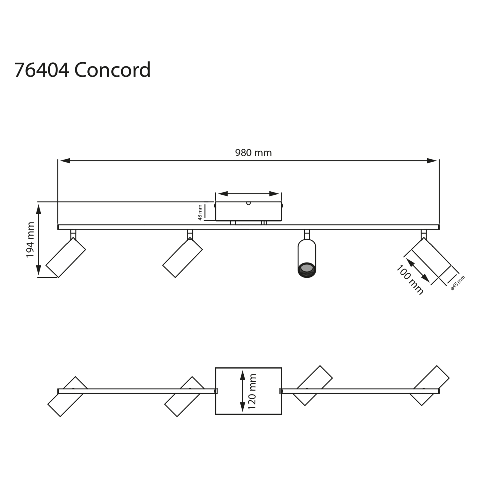 Aneta Lighting CONCORD takspot rak 4:a, vit - Azalea Home