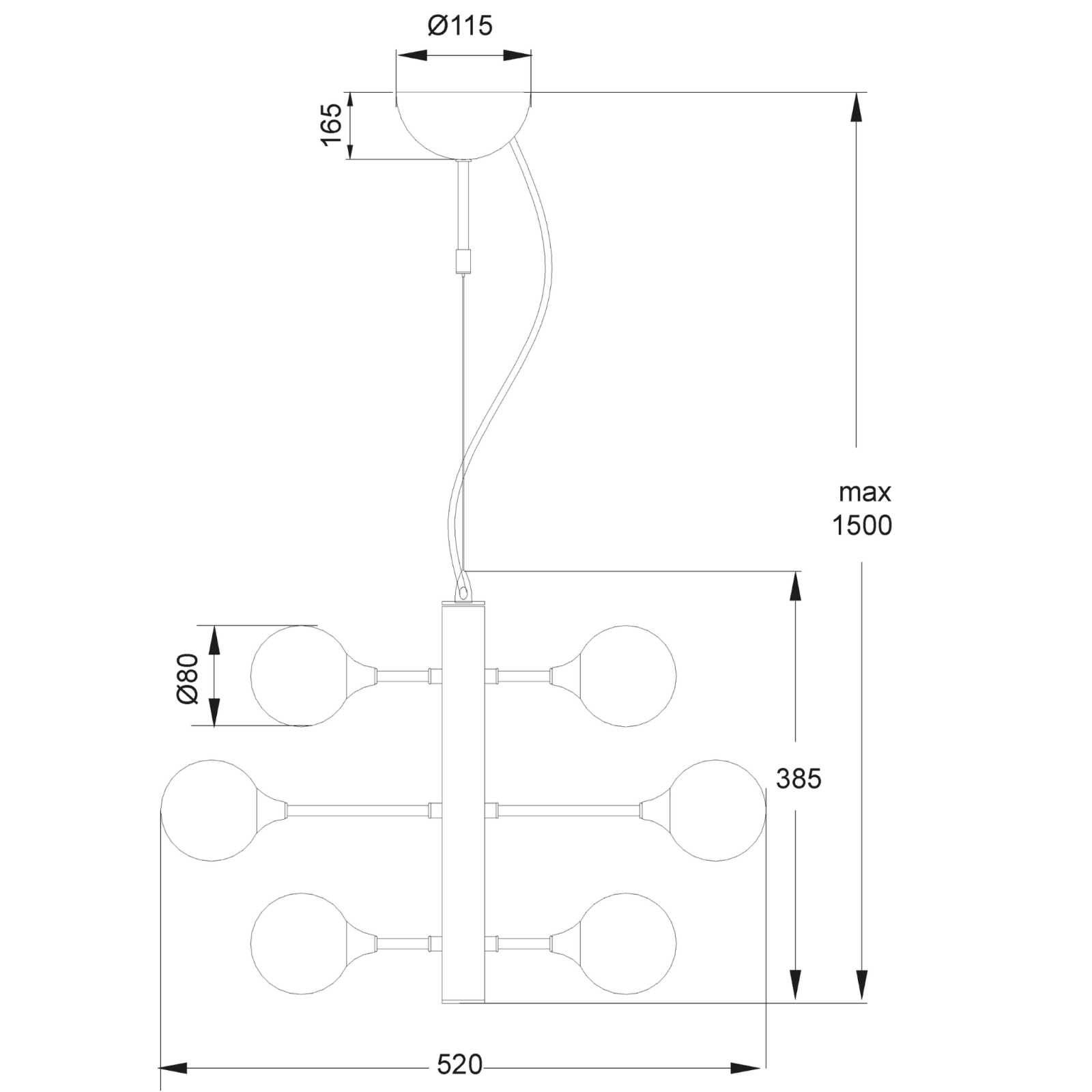 Aneta Lighting COSMOS taklampa 12 - arm, svart/rök - Azalea Home