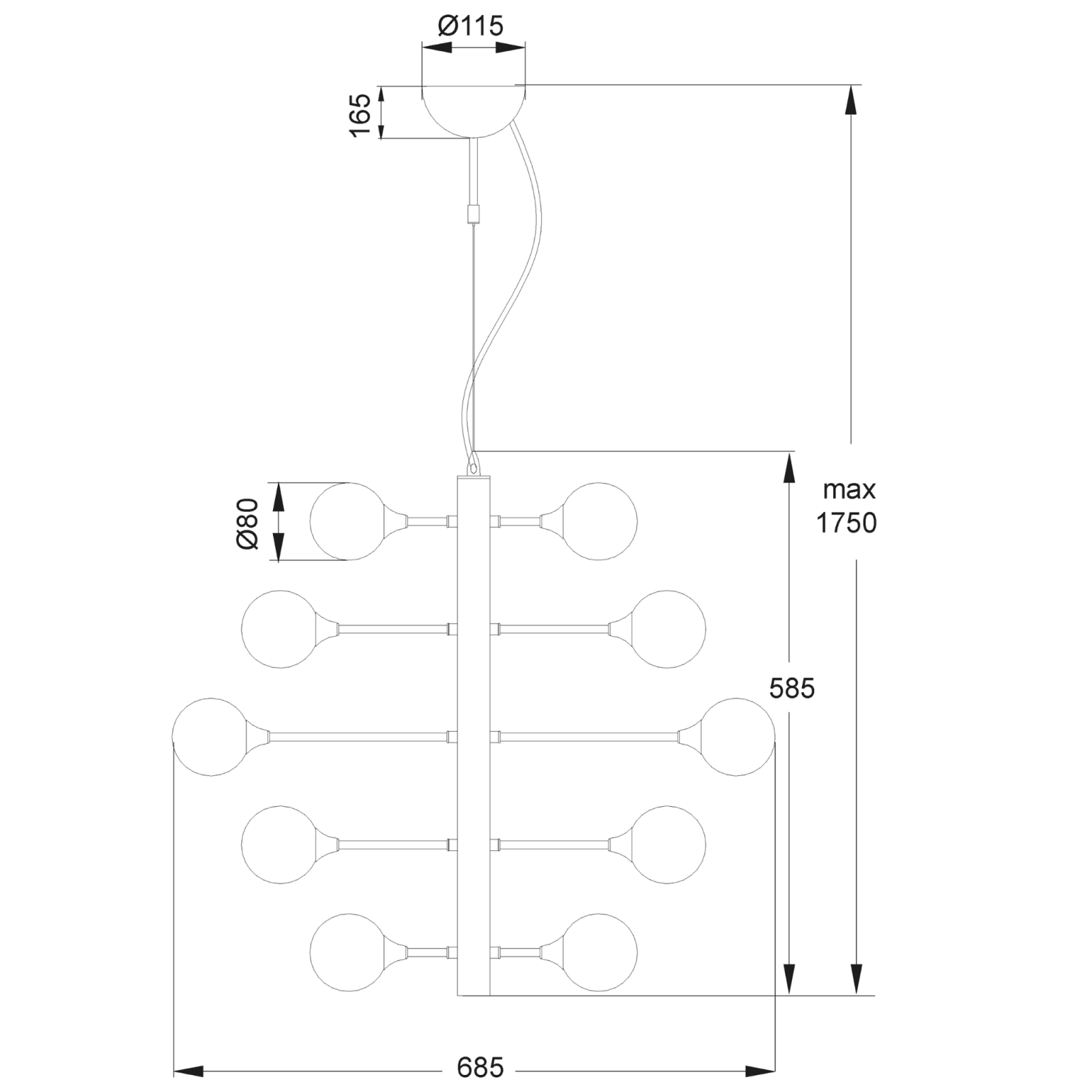 Aneta Lighting COSMOS taklampa 24 - arm, matt mässing/vit - Azalea Home