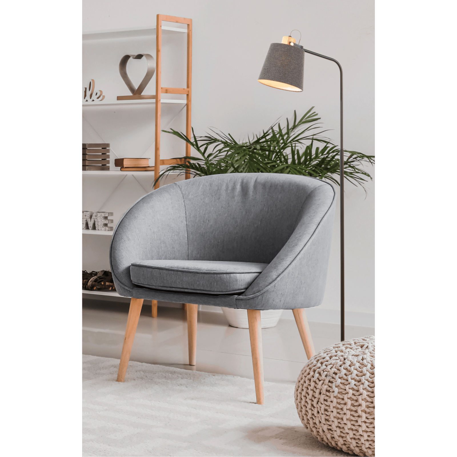 Aneta Lighting GEILO golvlampa, svart/grå/trä - Azalea Home