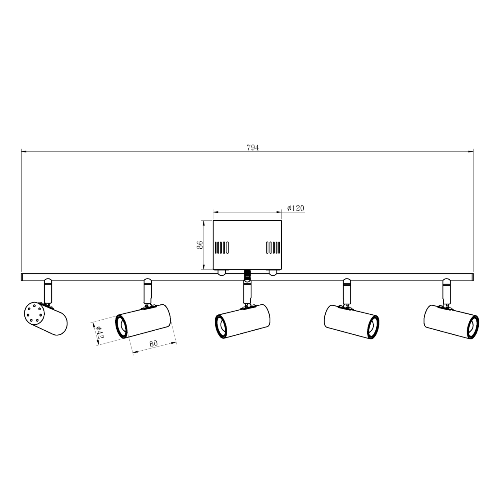 Aneta Lighting GUSTO takspot, rak 5:a, vit - Azalea Home