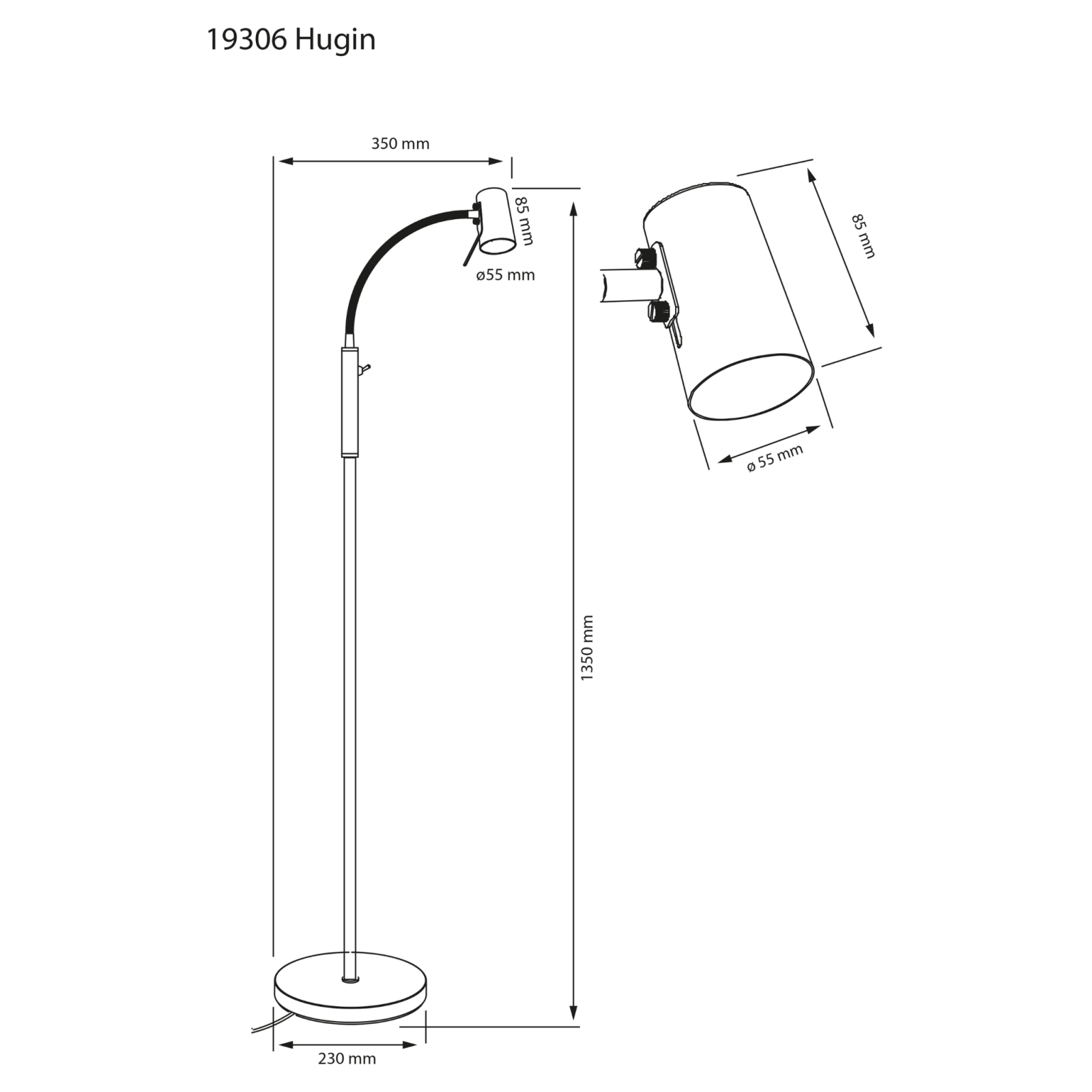 Aneta Lighting HUGIN golvlampa, svart - Azalea Home