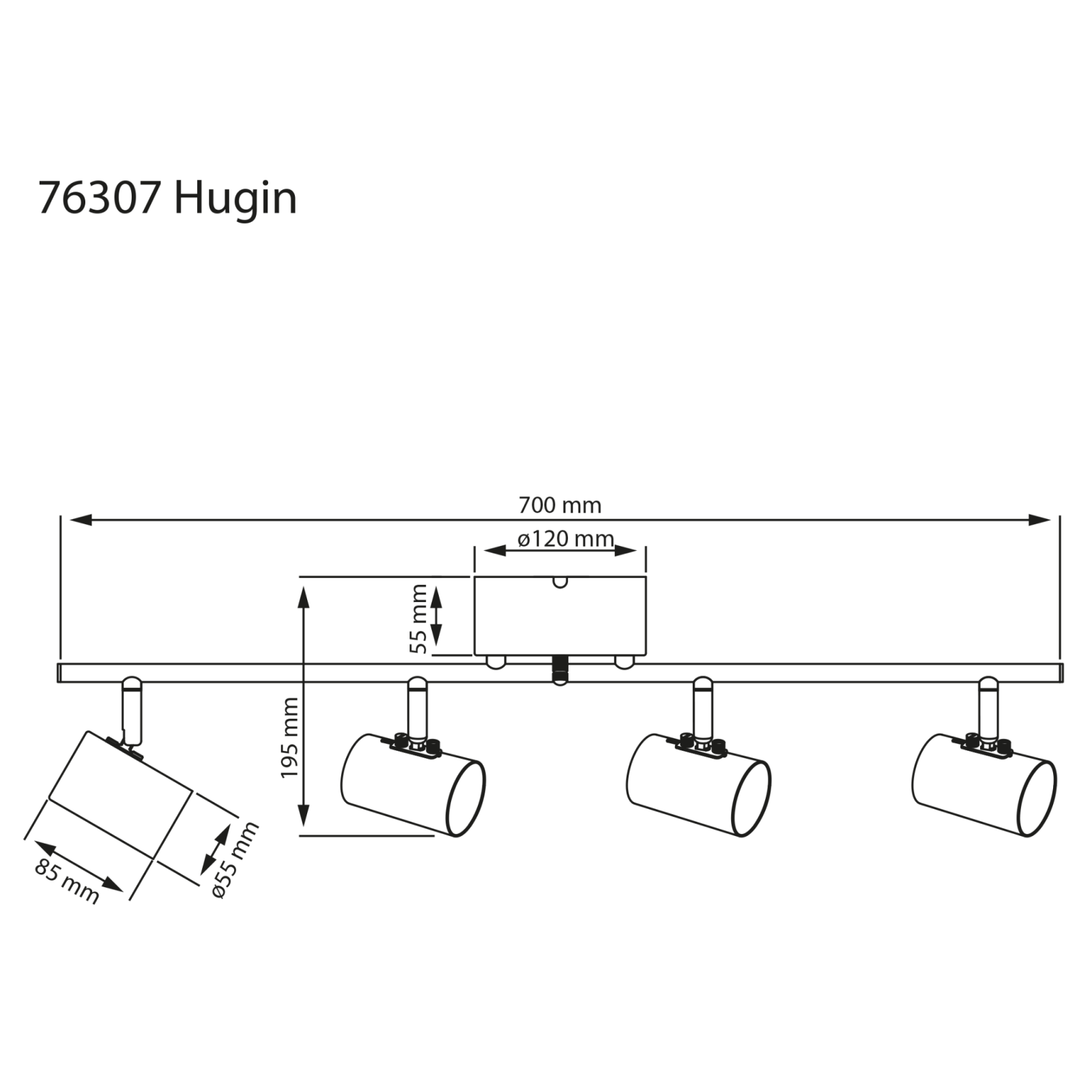 Aneta Lighting HUGIN takspot 4:a rak, vit - Azalea Home