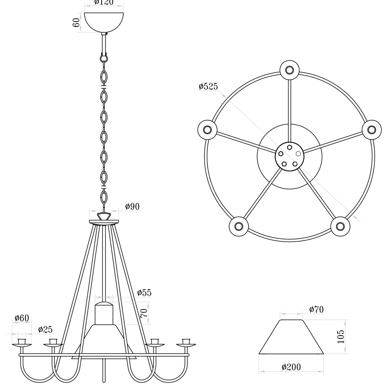 Aneta Lighting KRONOBERG takkrona, svart - Azalea Home