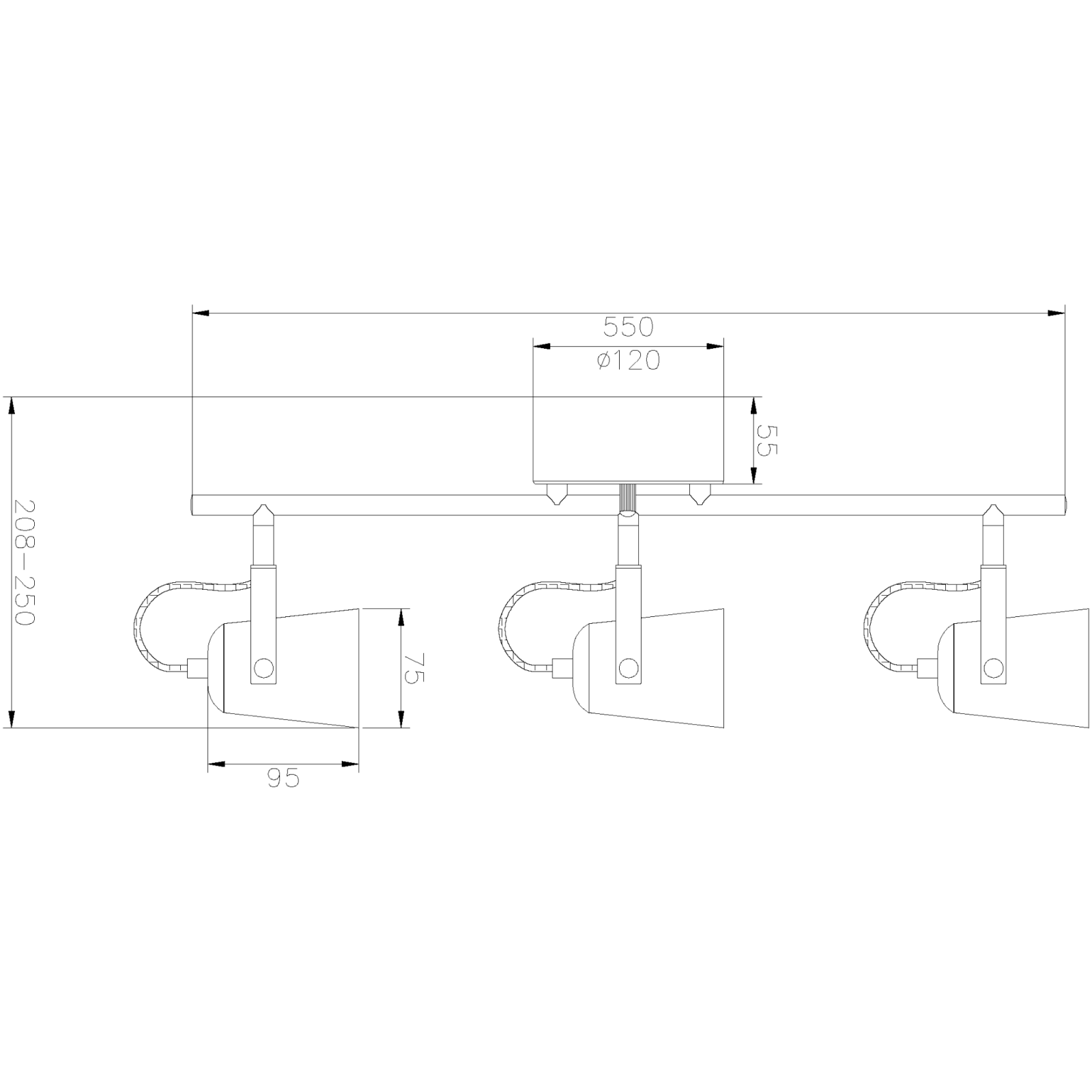 Aneta Lighting METZ takspot 3:a rak, svart /matt mässing - Azalea Home