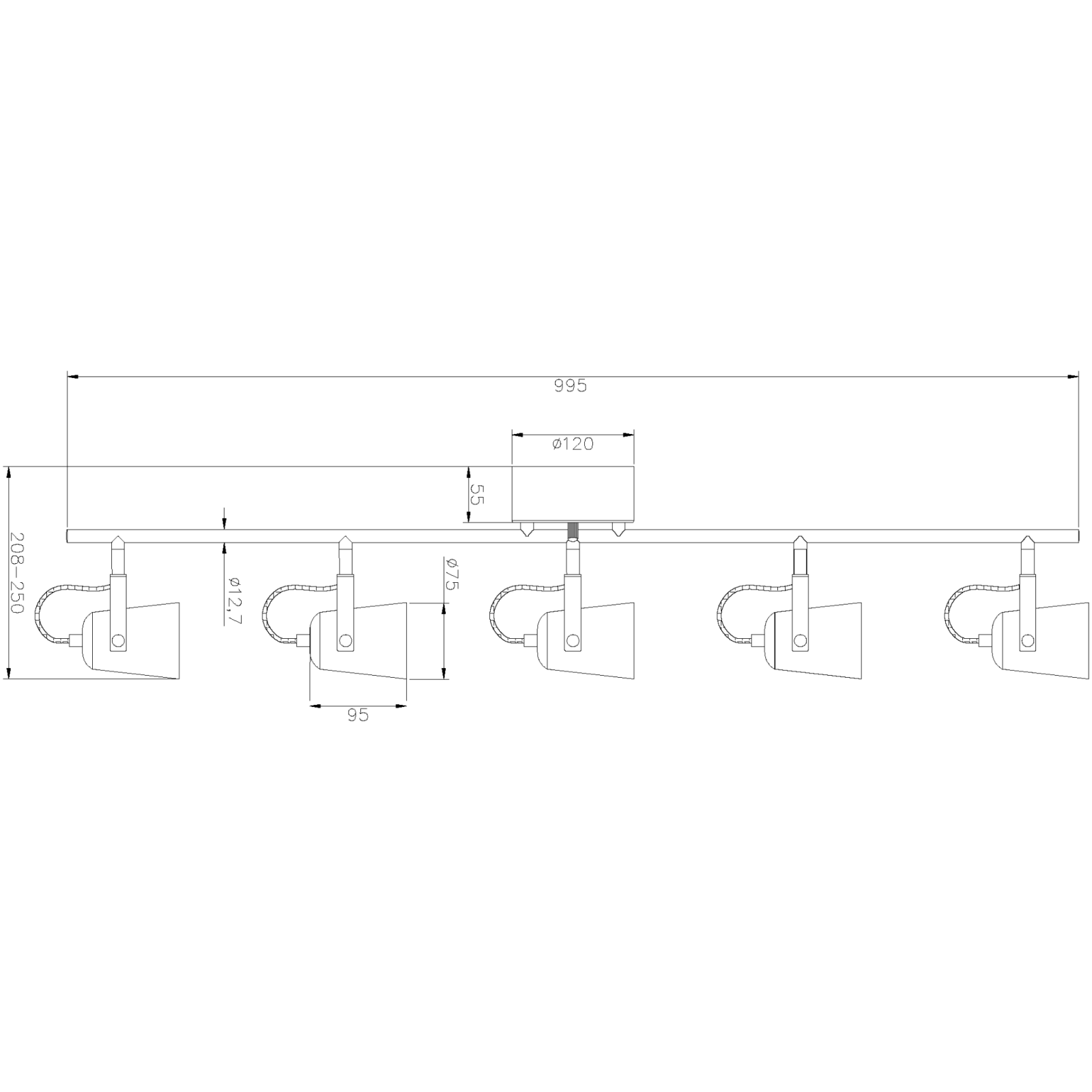 Aneta Lighting METZ takspot rak 5:a, vit/stål - Azalea Home