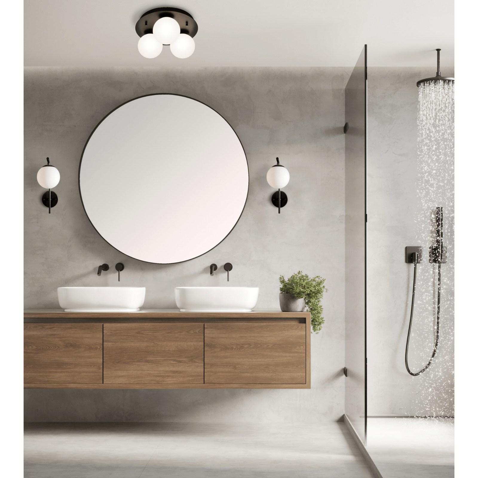 Aneta Lighting NICOSIA plafond 3:a, bad, svart - Azalea Home
