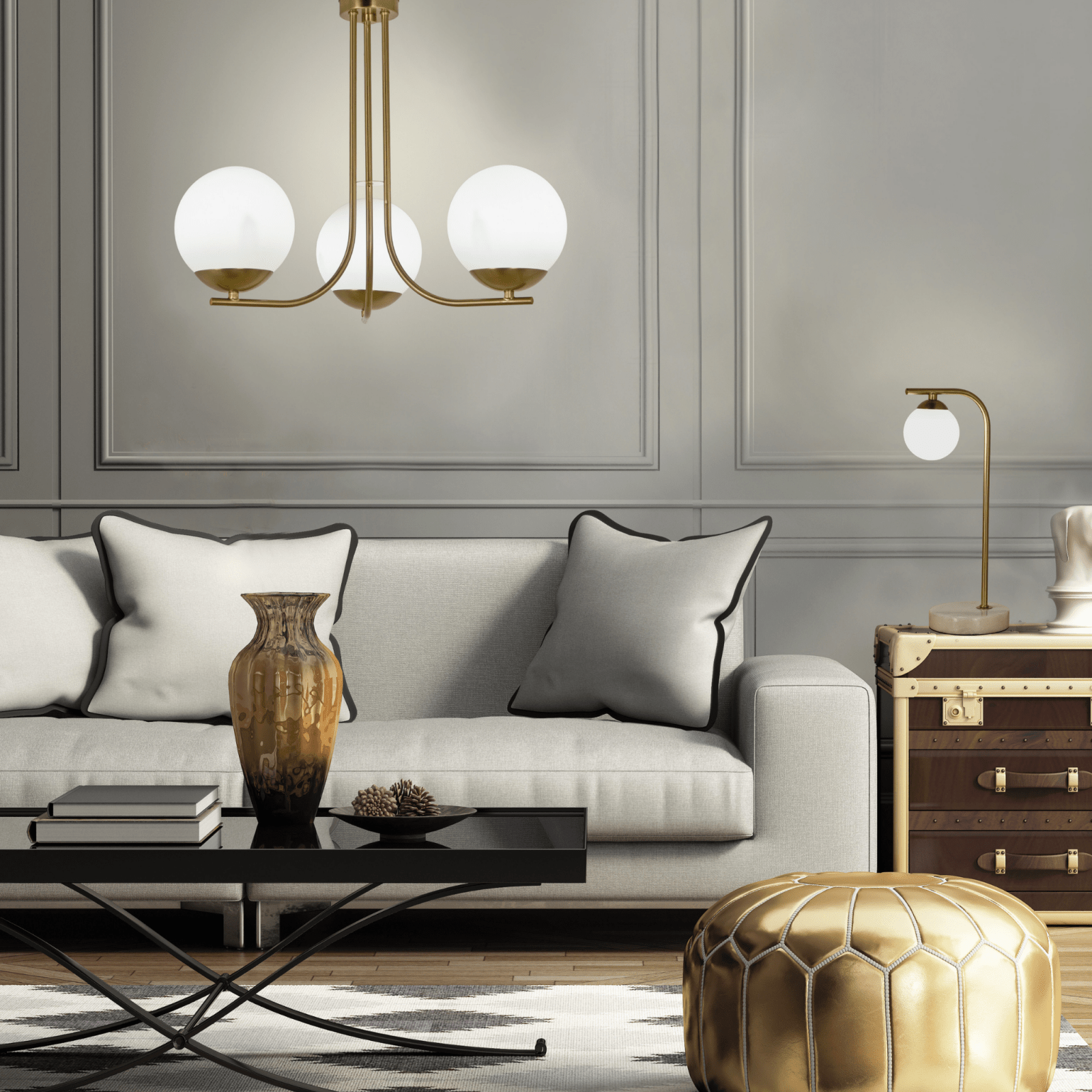 Aneta Lighting ORFEUS bordlampa, matt mässing/marmor - Azalea Home
