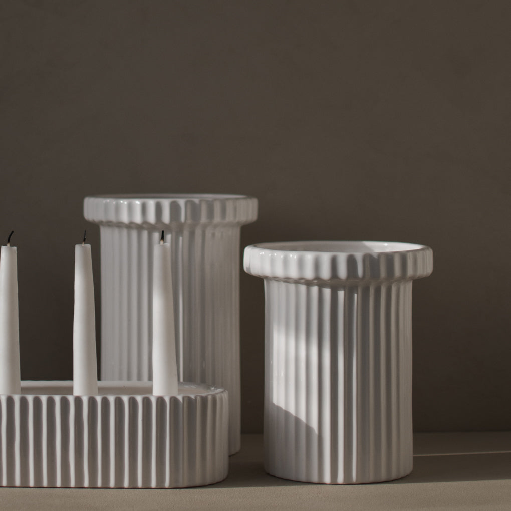 STRIPE POT Kruka shiny white, small
