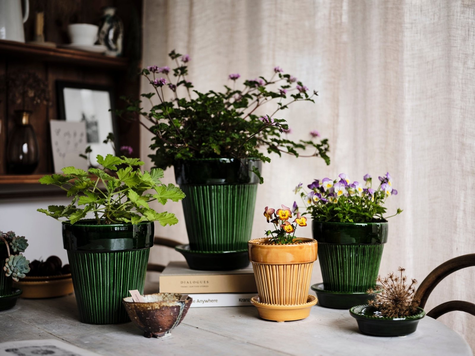 Bergs Potter Simona Kruka med Fat Ø16cm, Grön - Azalea Home