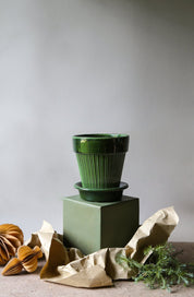 Bergs Potter Simona Kruka med Fat Ø18cm, Grön - Azalea Home