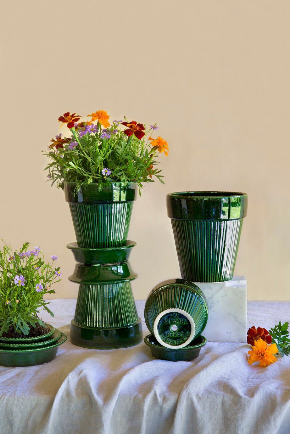 Bergs Potter Simona Kruka med Fat Ø18cm, Grön - Azalea Home
