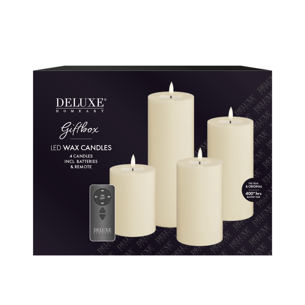 Deluxe Homeart Ljuspaket LED Blockljus 4 - pack + Fjärrkontroll Cream - Azalea Home