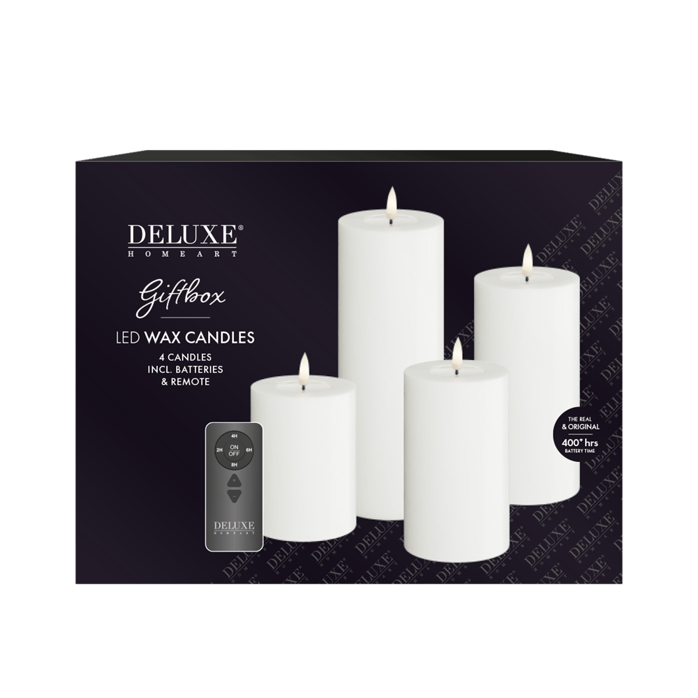 Deluxe Homeart Ljuspaket LED Blockljus 4 - pack + Fjärrkontroll Vit - Azalea Home