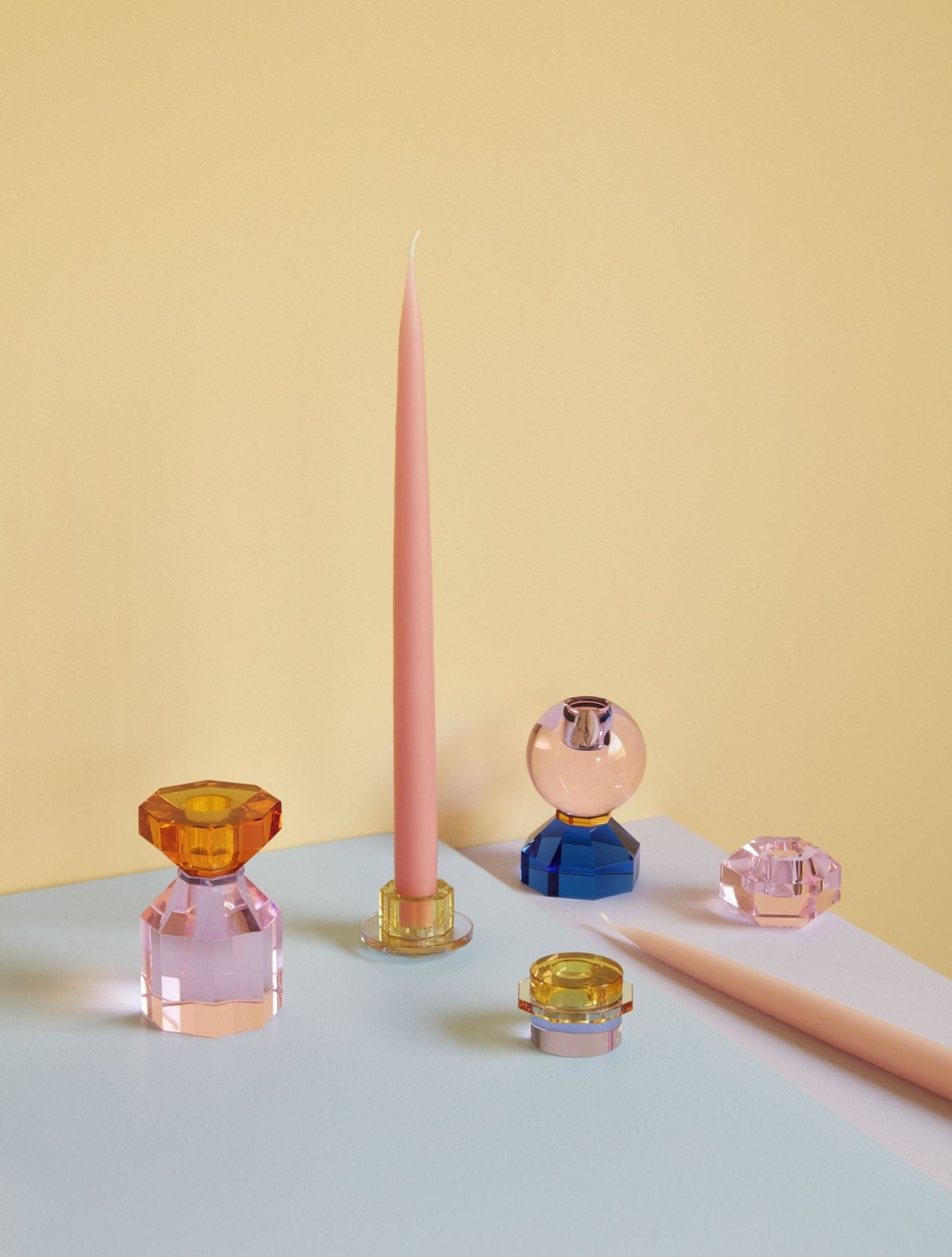 Hübsch Gem Ljusstake, Rosa / Blå - Azalea Home