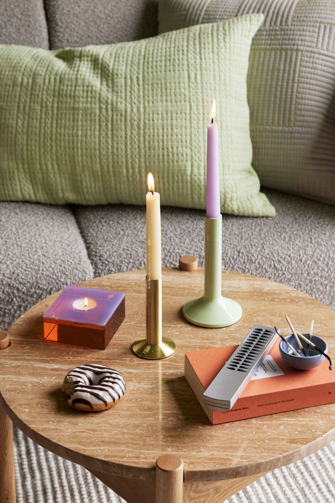 Hübsch Kindred Ljusstake 2 - Pack, Ljusgrön - Azalea Home