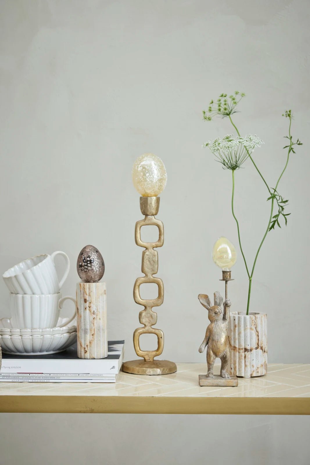 Lene Bjerre Eliana ljusstake 12,5x4,5 marmor, Beige - Azalea Home