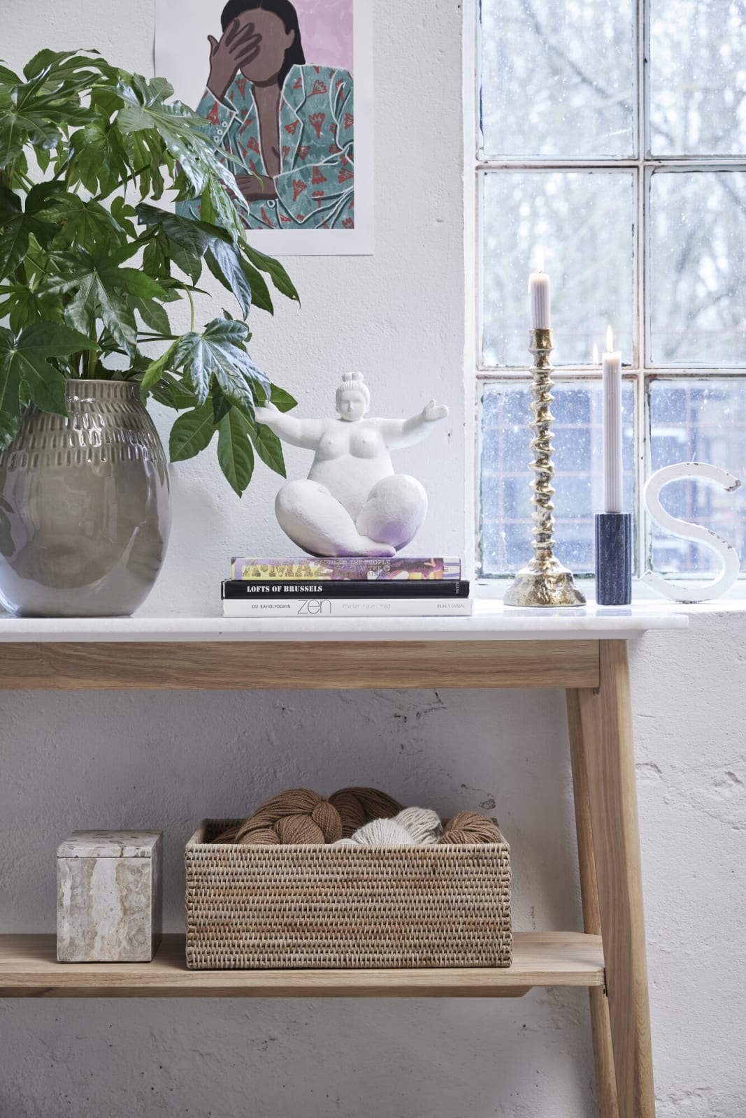 Lene Bjerre Eliana ljusstake 12,5x4,5 marmor, Svart - Azalea Home