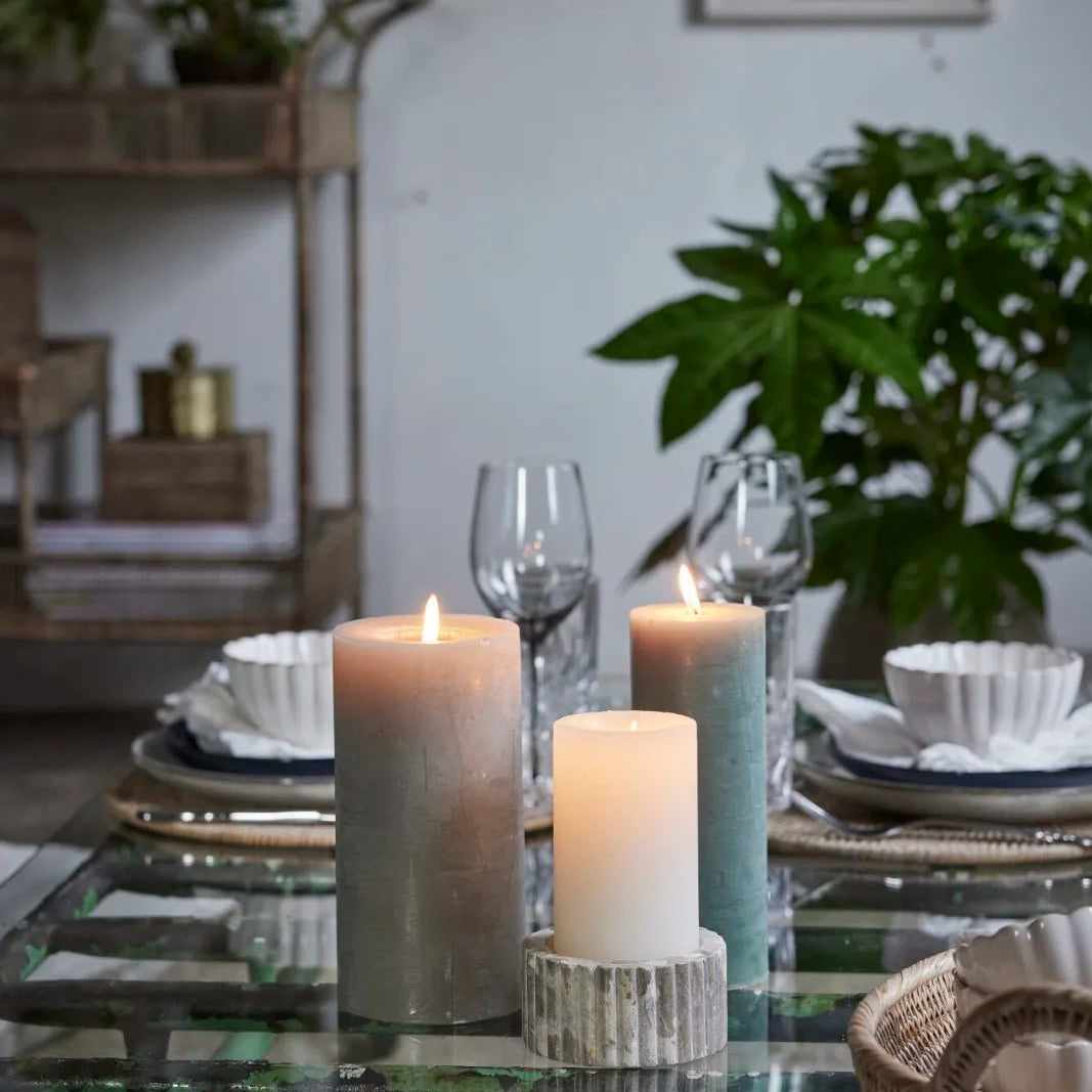 Lene Bjerre Eliana ljusstake 5x10 marmor, Beige - Azalea Home