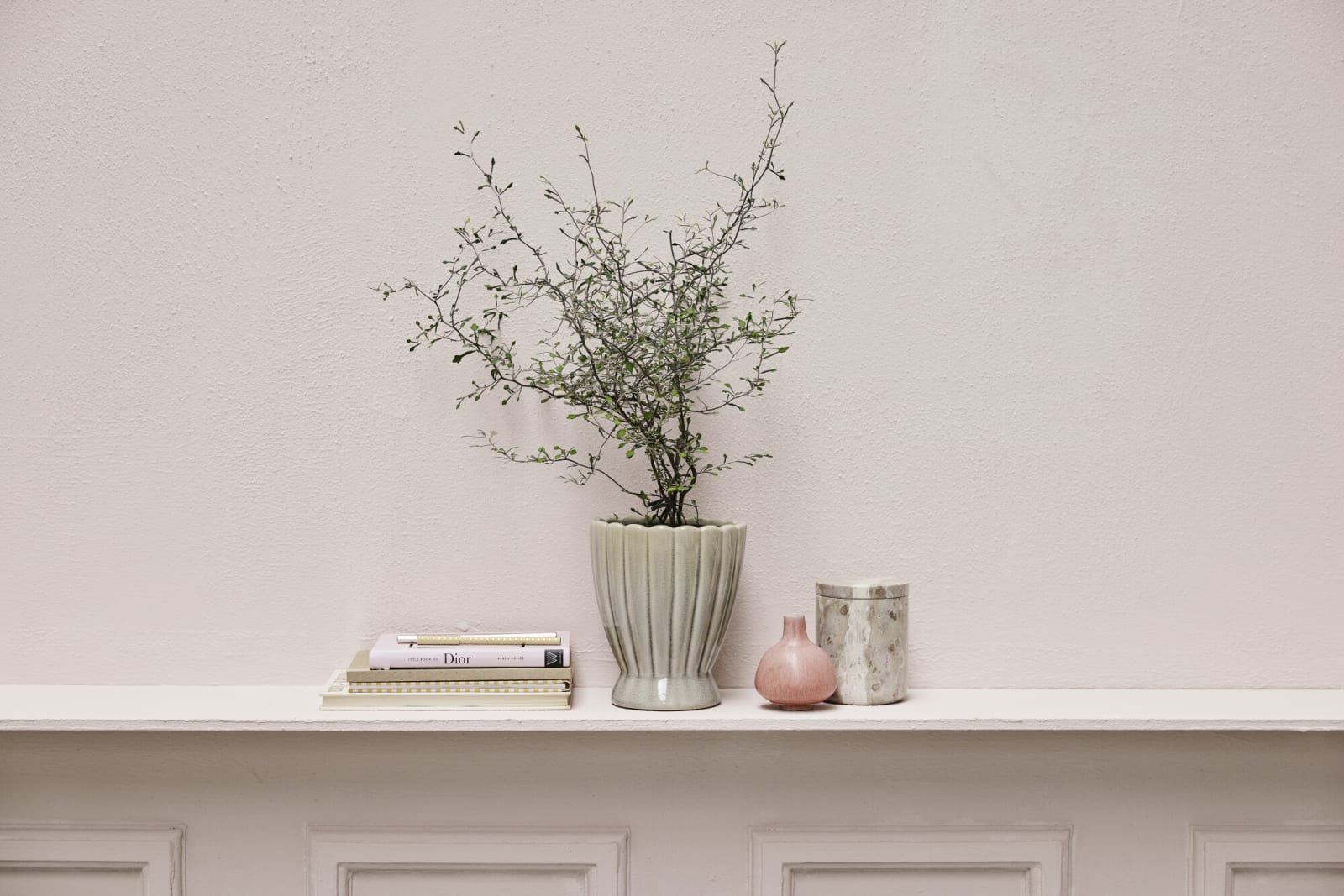 Lene Bjerre Ellia burk 9x6 marmor, Beige - Azalea Home