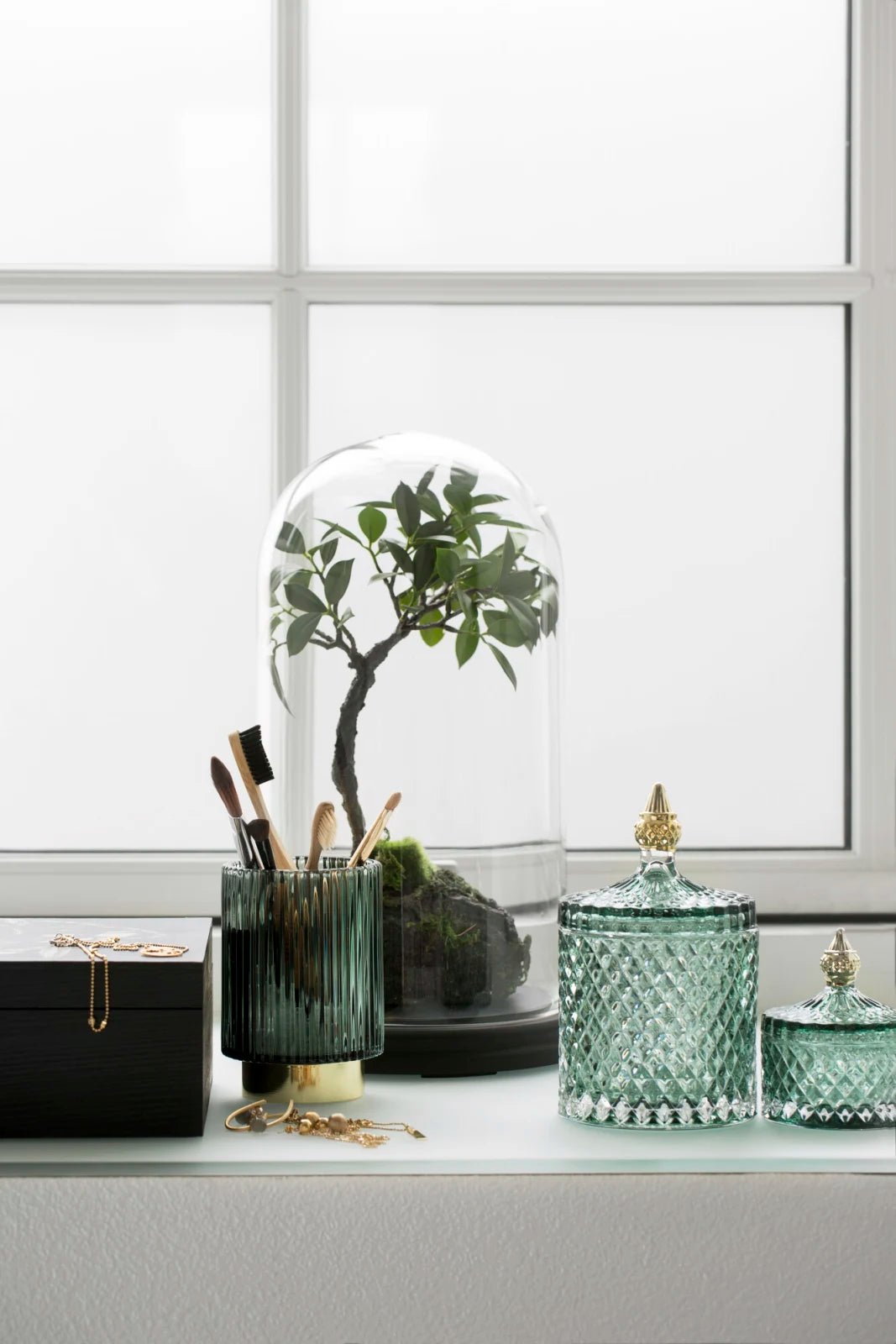 Lene Bjerre Miya Glasburk H17.5cm, Grön / Guld - Azalea Home