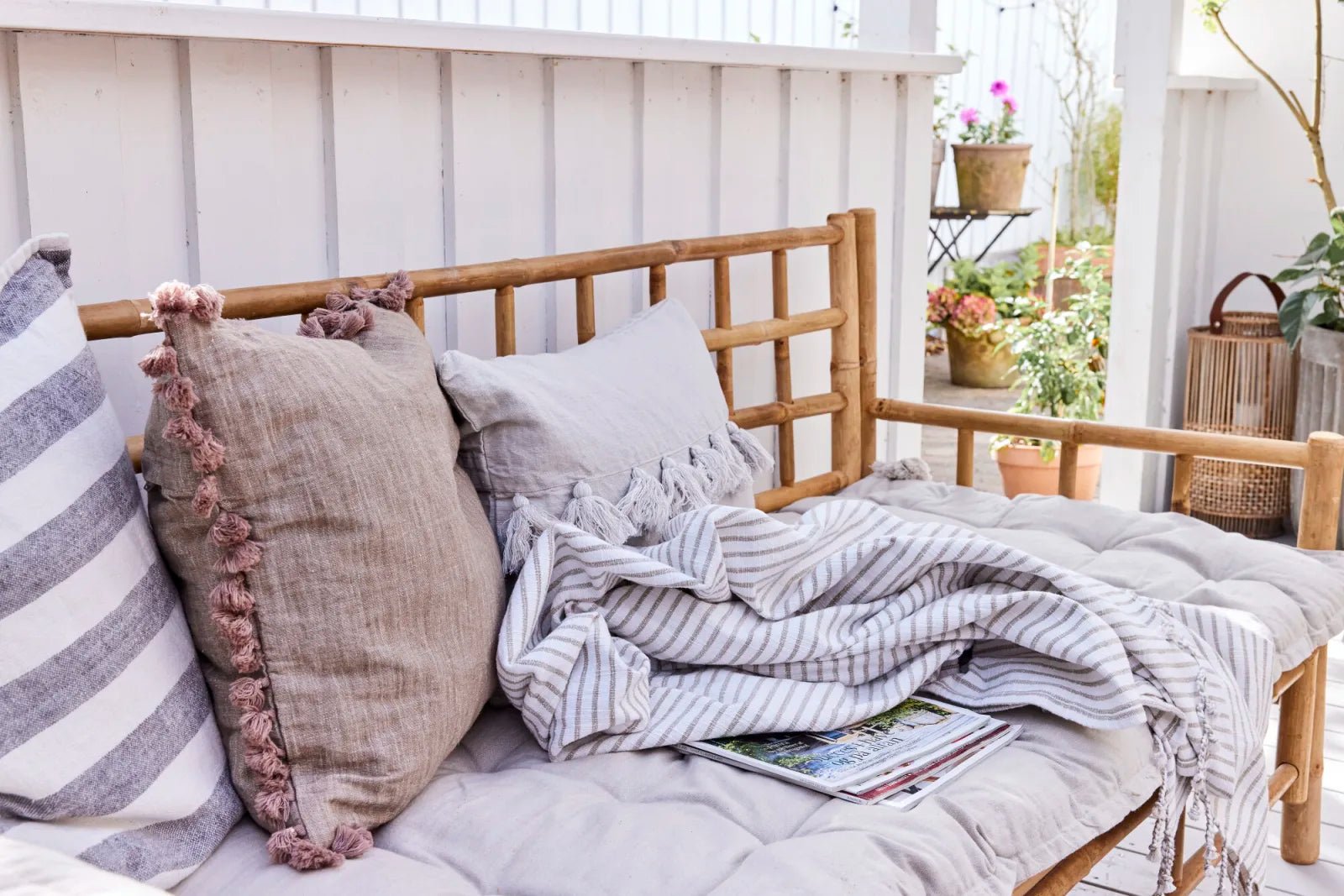 Lene Bjerre Olivia pläd 170x130 cm, Off White / Linne - Azalea Home