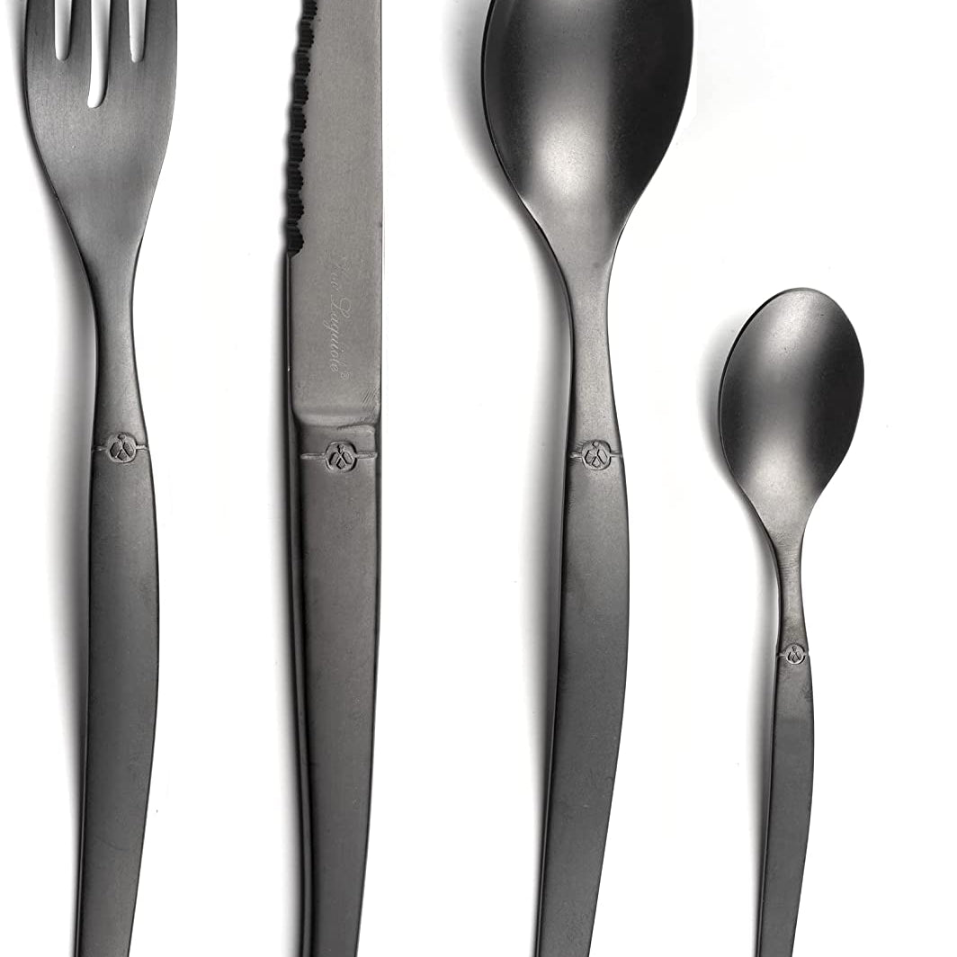 Lou Laguiole Jet Bestickset 16 delar stonewash svart - Azalea Home