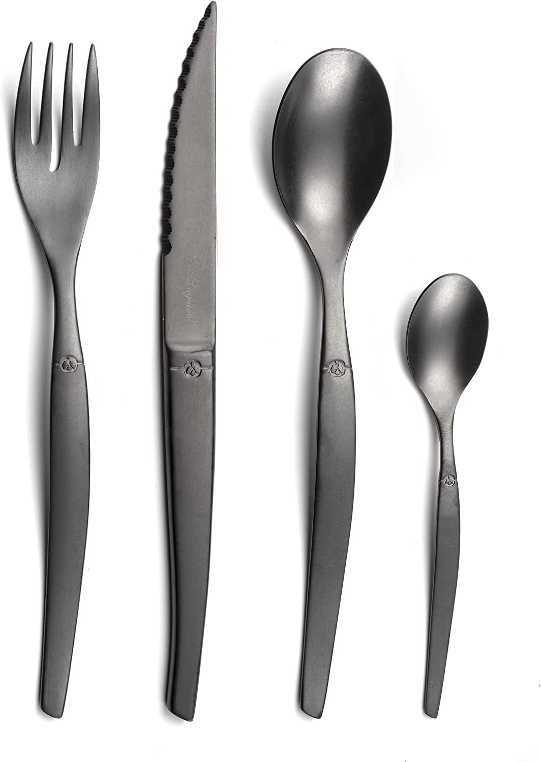 Lou Laguiole Jet Bestickset 16 delar stonewash svart - Azalea Home